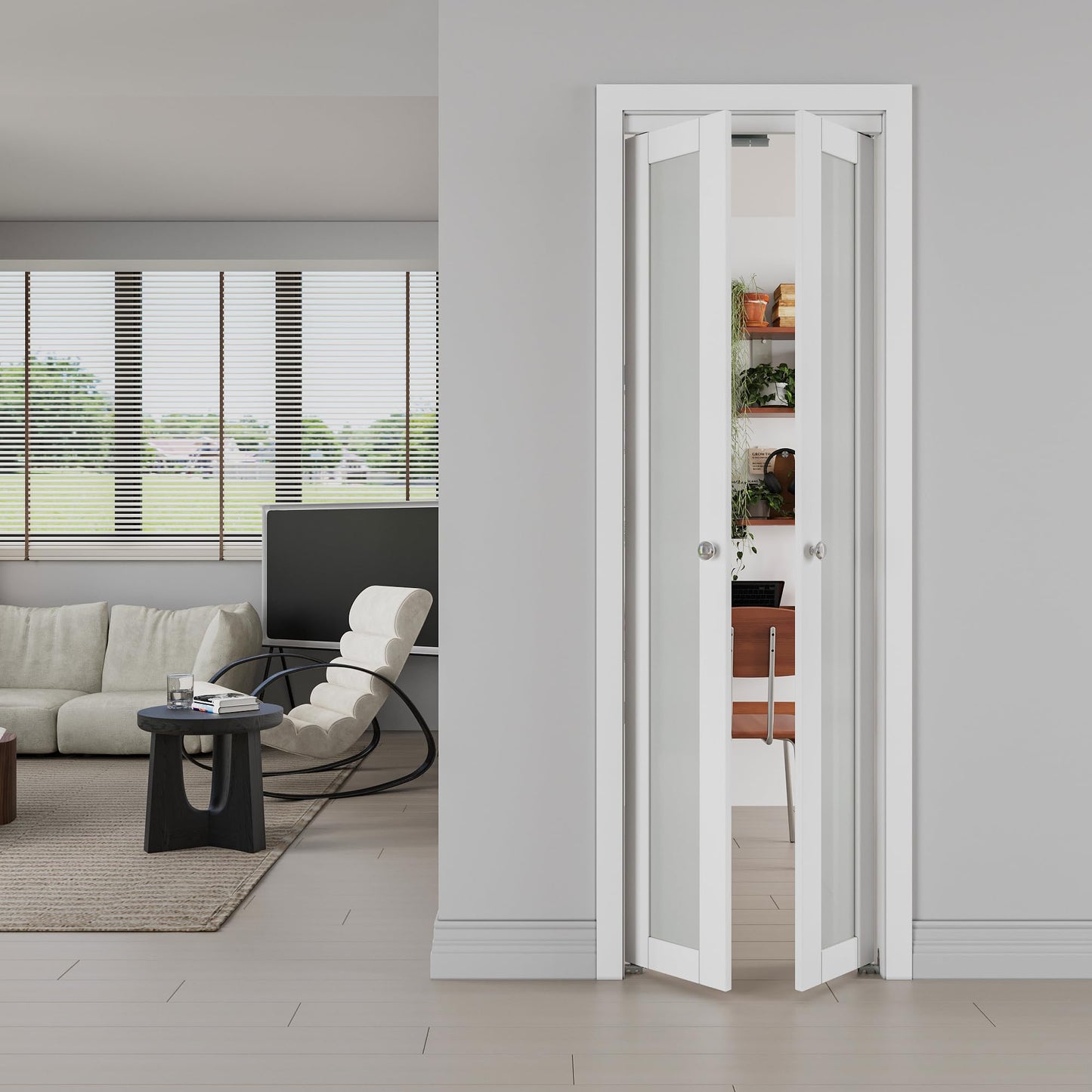 JUJUBON Pivot French Doors, Frosted Glass Panel with Hardware Kit, Solid Core MDF Wood & PVC Covered Finished, White Closet Door