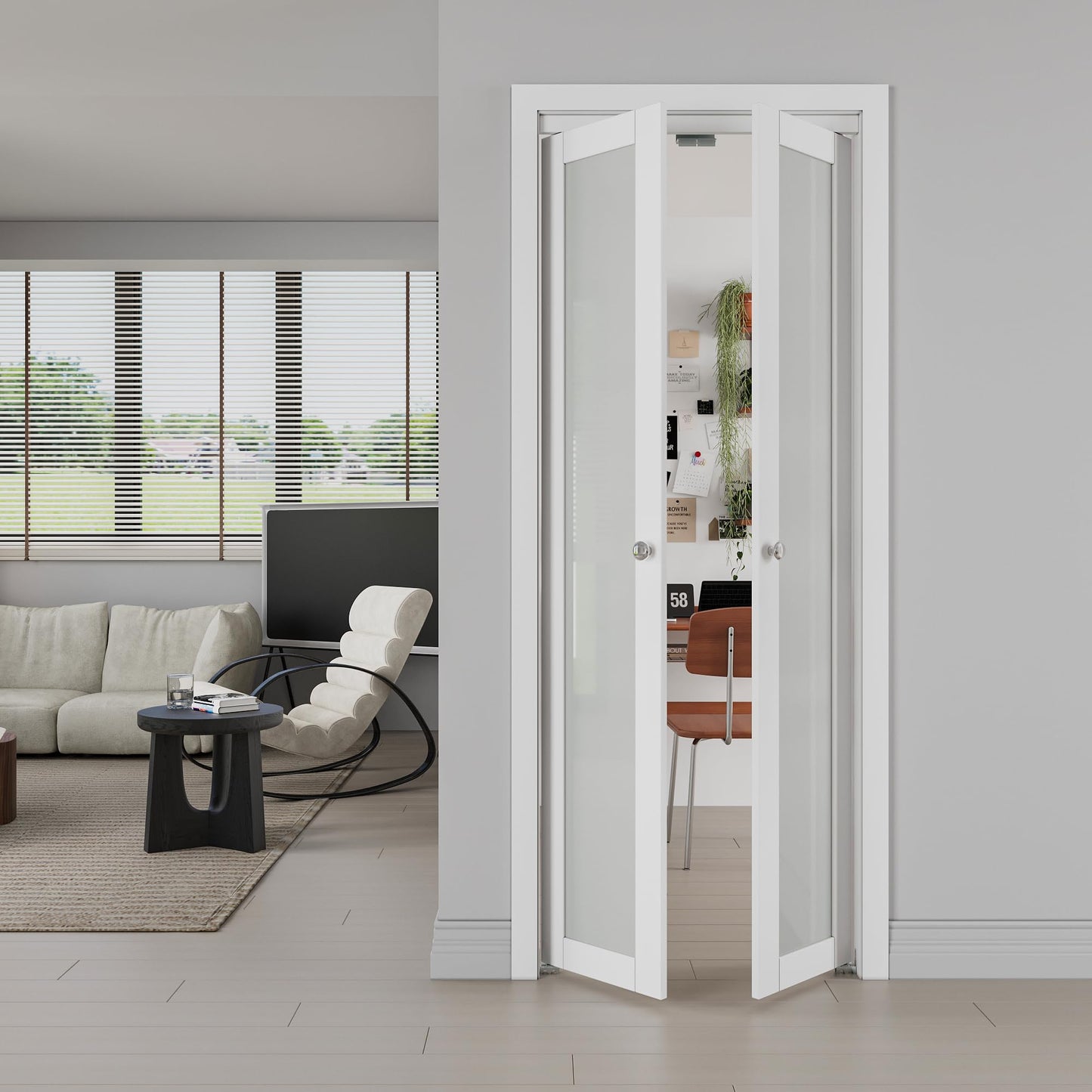 JUJUBON Pivot French Doors, Frosted Glass Panel with Hardware Kit, Solid Core MDF Wood & PVC Covered Finished, White Closet Door