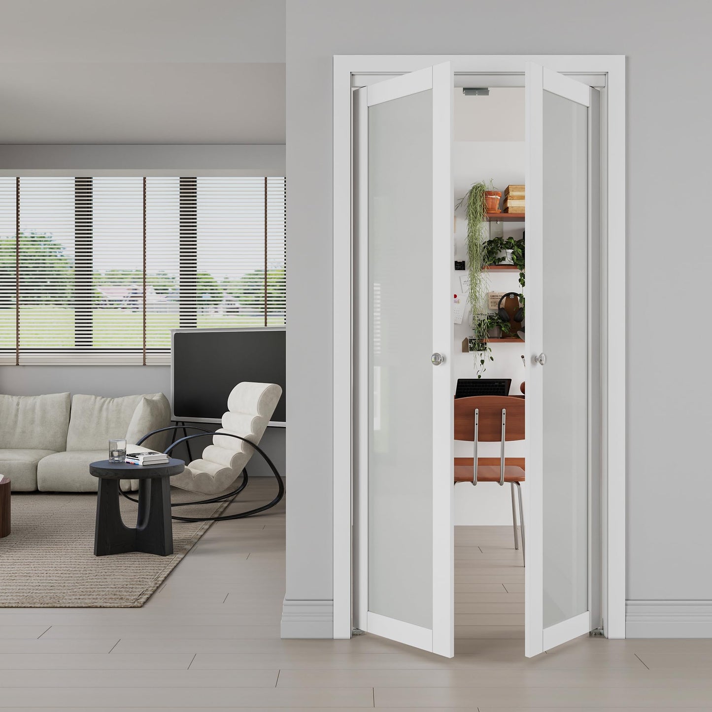 JUJUBON Pivot French Doors, Frosted Glass Panel with Hardware Kit, Solid Core MDF Wood & PVC Covered Finished, White Closet Door