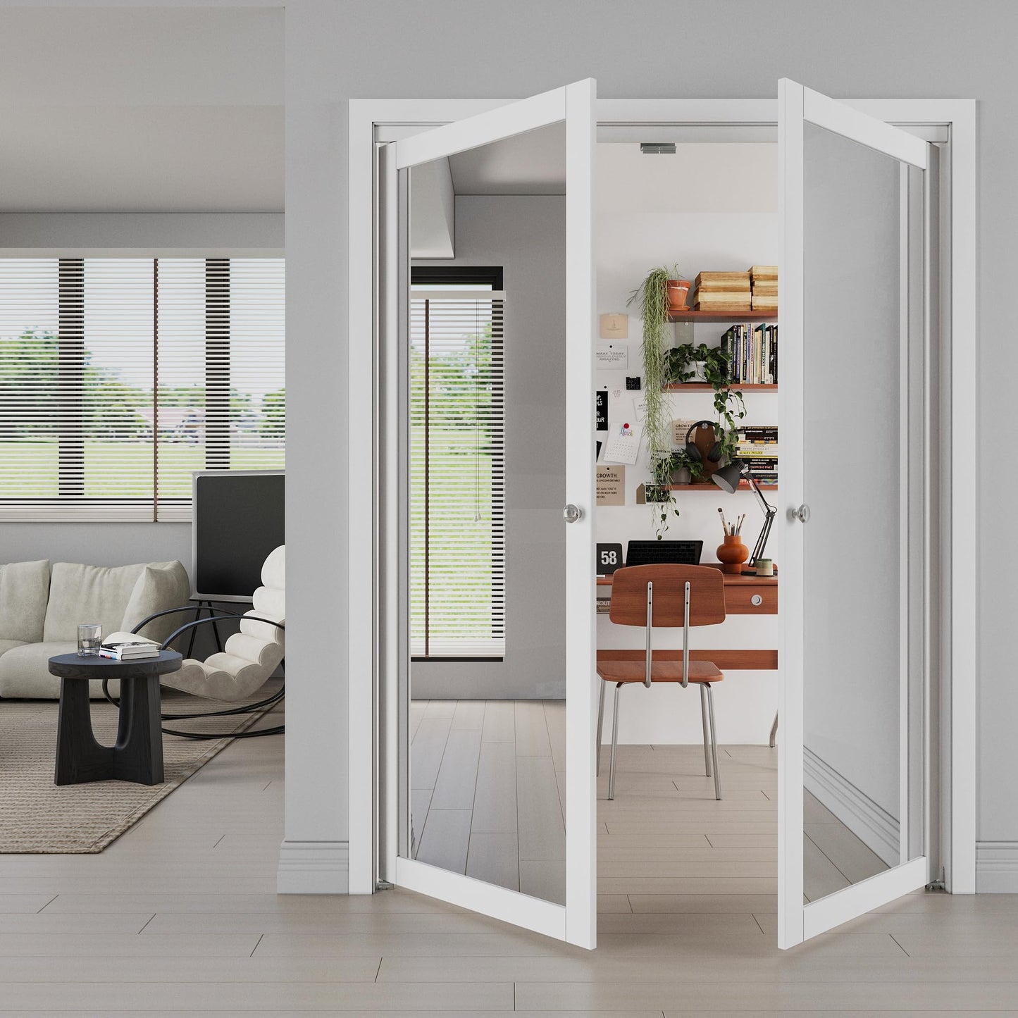 JUJUBON Pivot French Doors, Mirrored & Solid Core MDF Wood Closet Door, White