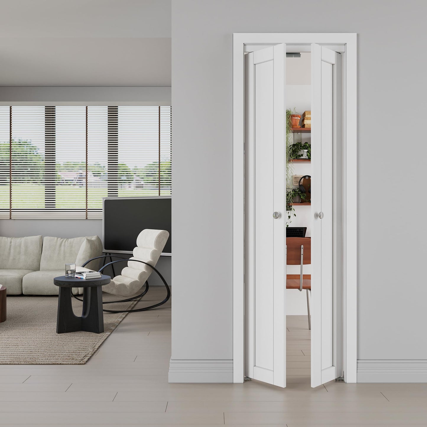 Jujubon 1-Lite Panel Closet Pivot Door with Hardware Kit & Knob, Solid Core MDF Wood & PVC Covered Finished, White