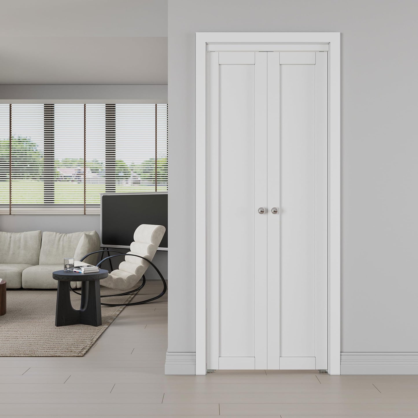 Jujubon 1-Lite Panel Closet Pivot Door with Hardware Kit & Knob, Solid Core MDF Wood & PVC Covered Finished, White