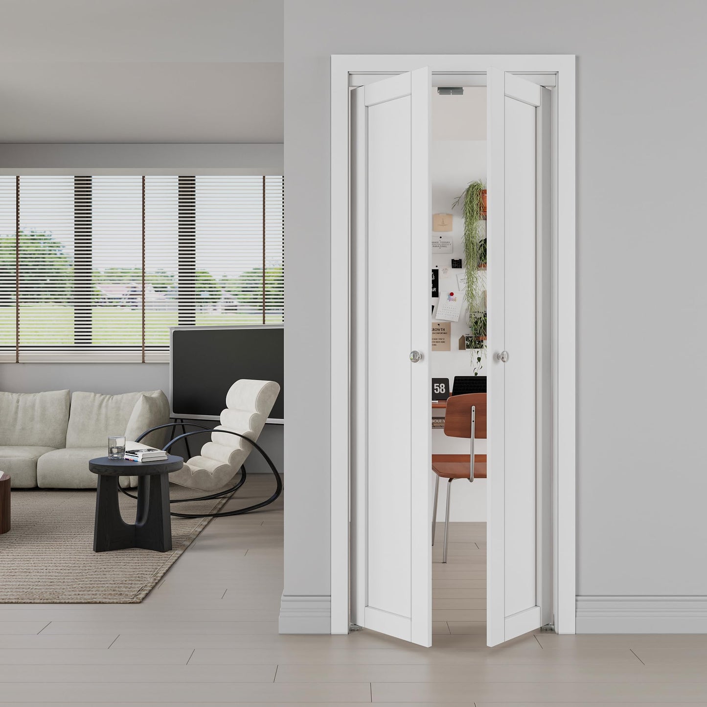 Jujubon 1-Lite Panel Closet Pivot Door with Hardware Kit & Knob, Solid Core MDF Wood & PVC Covered Finished, White