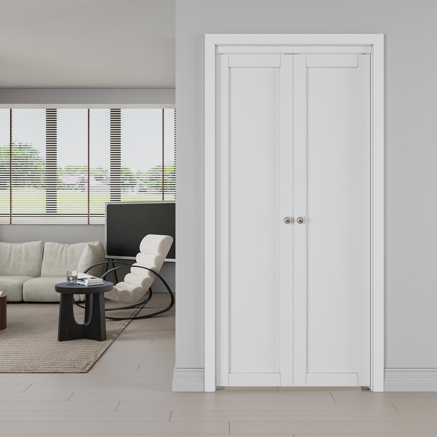 Jujubon 1-Lite Panel Closet Pivot Door with Hardware Kit & Knob, Solid Core MDF Wood & PVC Covered Finished, White