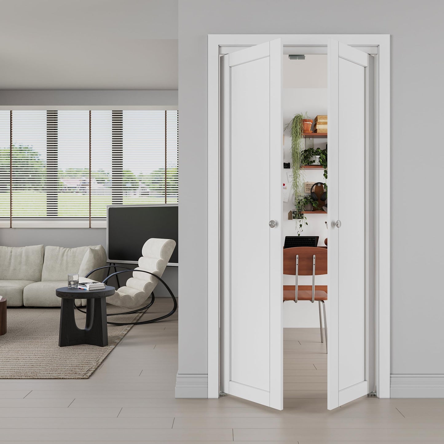 Jujubon 1-Lite Panel Closet Pivot Door with Hardware Kit & Knob, Solid Core MDF Wood & PVC Covered Finished, White