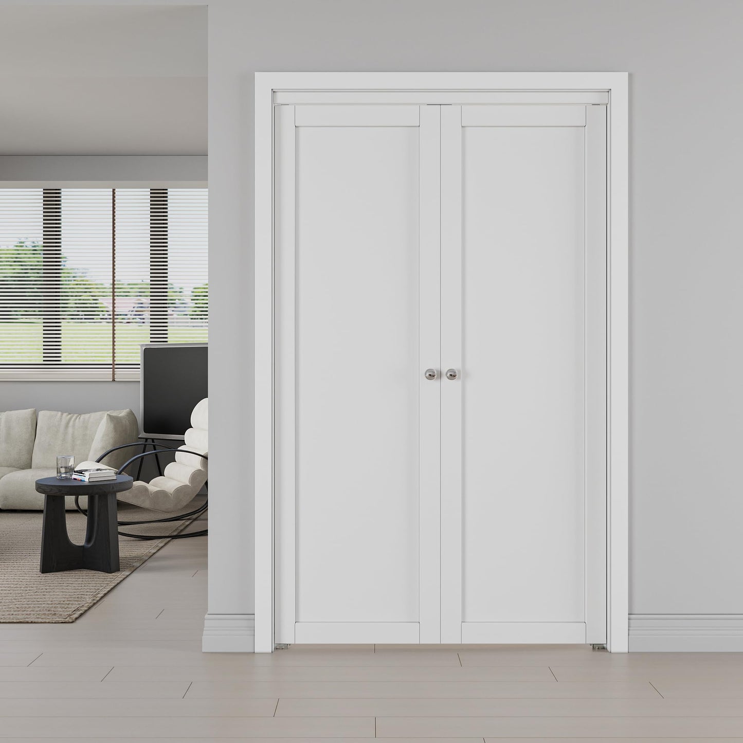 Jujubon 1-Lite Panel Closet Pivot Door with Hardware Kit & Knob, Solid Core MDF Wood & PVC Covered Finished, White