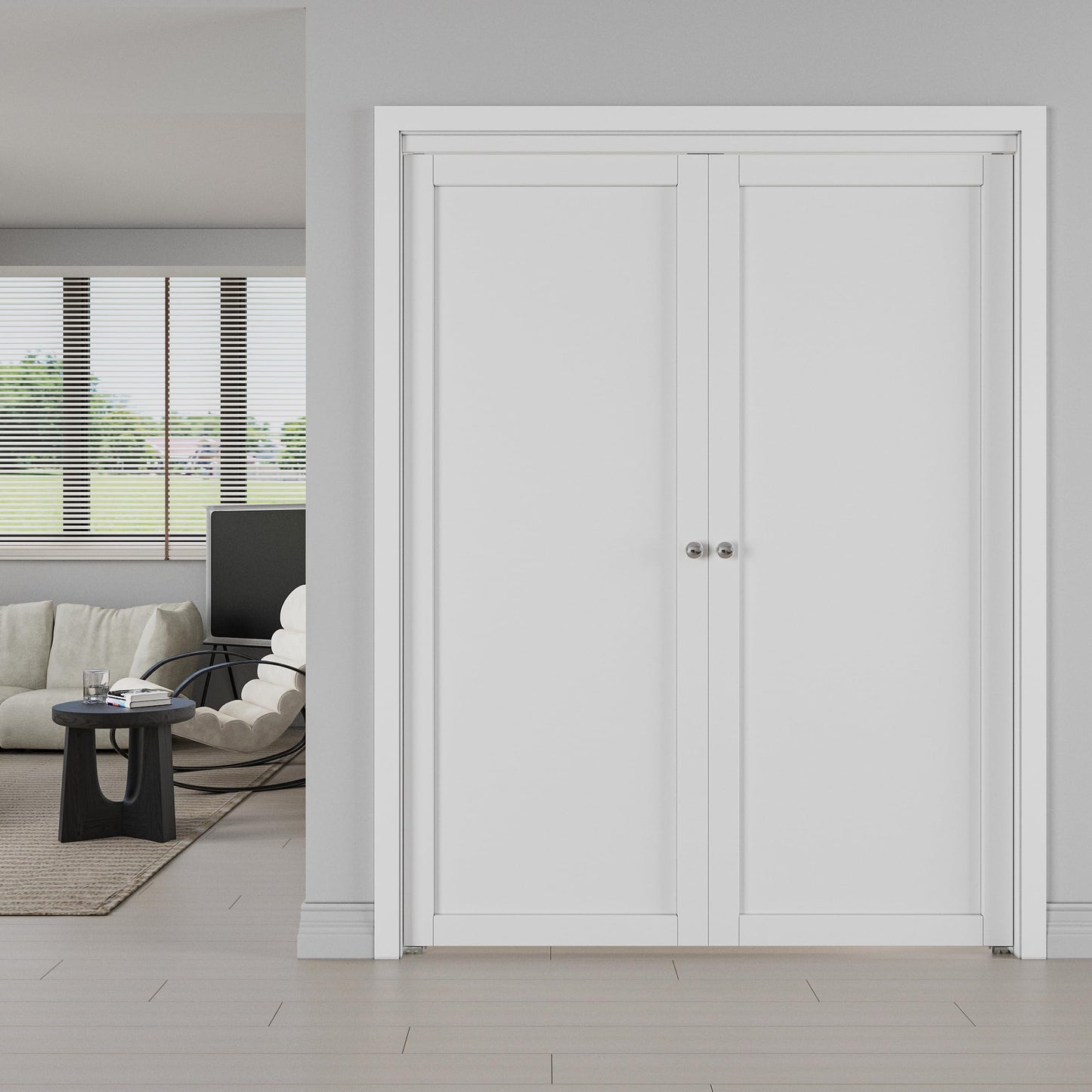 Jujubon 1-Lite Panel Closet Pivot Door with Hardware Kit & Knob, Solid Core MDF Wood & PVC Covered Finished, White