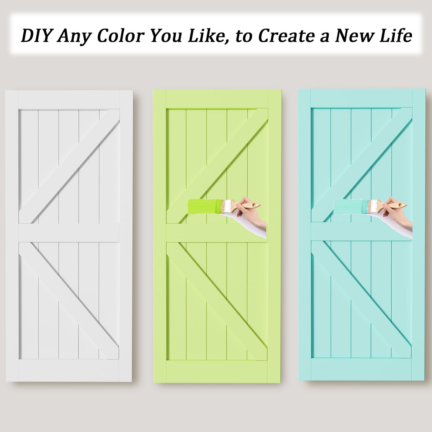 Barn Doors and Hardware Track Kit Included Handle, Heavy Solid Water-Resistant Anti-Scratch MDF Wood Sliding Barn Door, Simple DIY Assembly, Easy to Install, K-Frame, White
