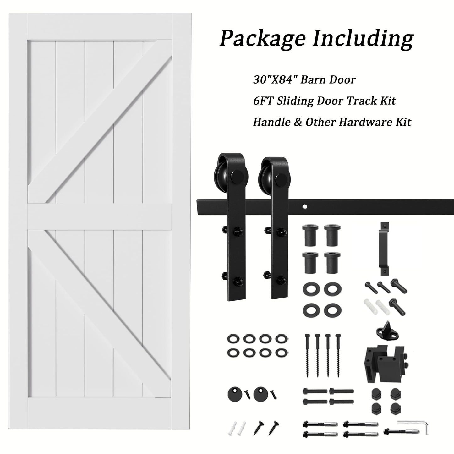Barn Doors and Hardware Track Kit Included Handle, Heavy Solid Water-Resistant Anti-Scratch MDF Wood Sliding Barn Door, Simple DIY Assembly, Easy to Install, K-Frame, White