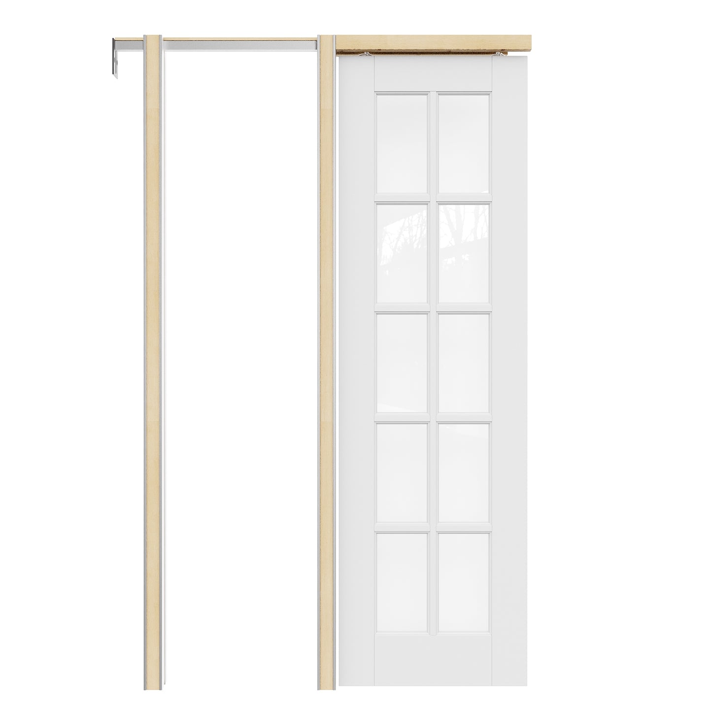 JUJUBON Soft-Close Sliding Pocket Doors, 10-Lite Tempered Clear Glass Door Slab with Hardware Kit&Pocket Door Frame, Interior Sliding Doors for 2x4 Stud, Pre-Finished&Paintable