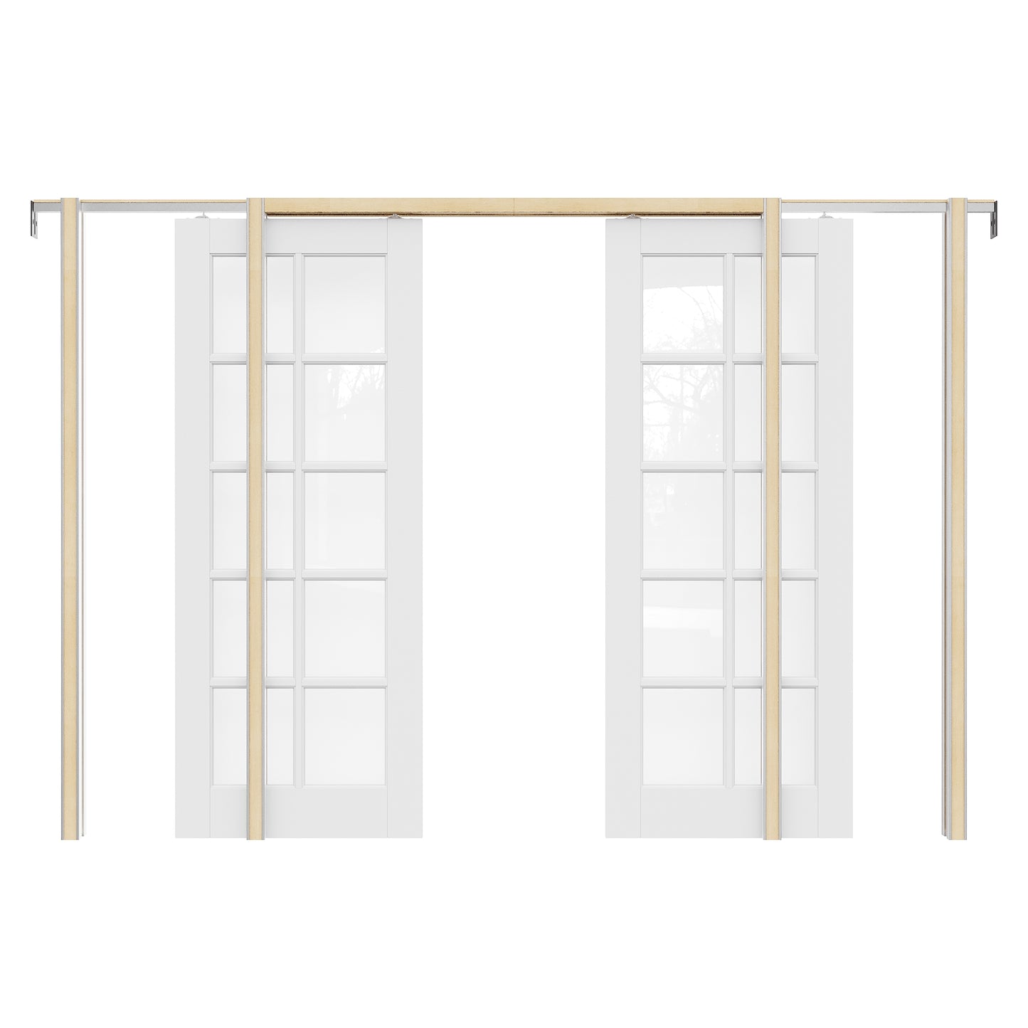 JUJUBON Soft-Close Sliding Pocket Doors, 10-Lite Tempered Clear Glass Door Slab with Hardware Kit&Pocket Door Frame, Interior Sliding Doors for 2x4 Stud, Pre-Finished&Paintable
