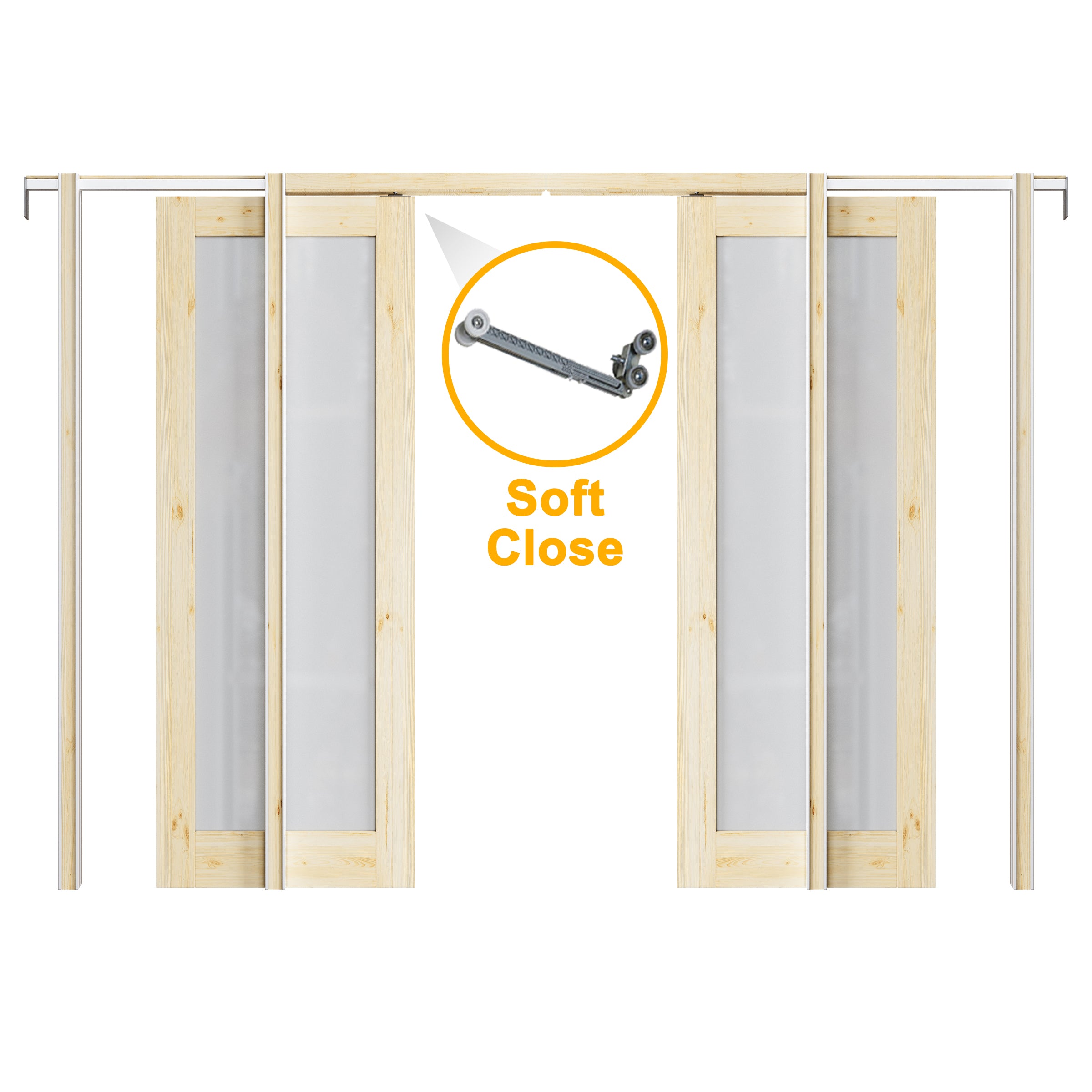 JUJUBON Soft-Close Sliding Pocket Doors, Tempered Frosted Glass&Pine Wood Door Slab with Hardware Kit&Pocket Door Frame, Interior Sliding Doors for 2x4 Stud, Unfinished