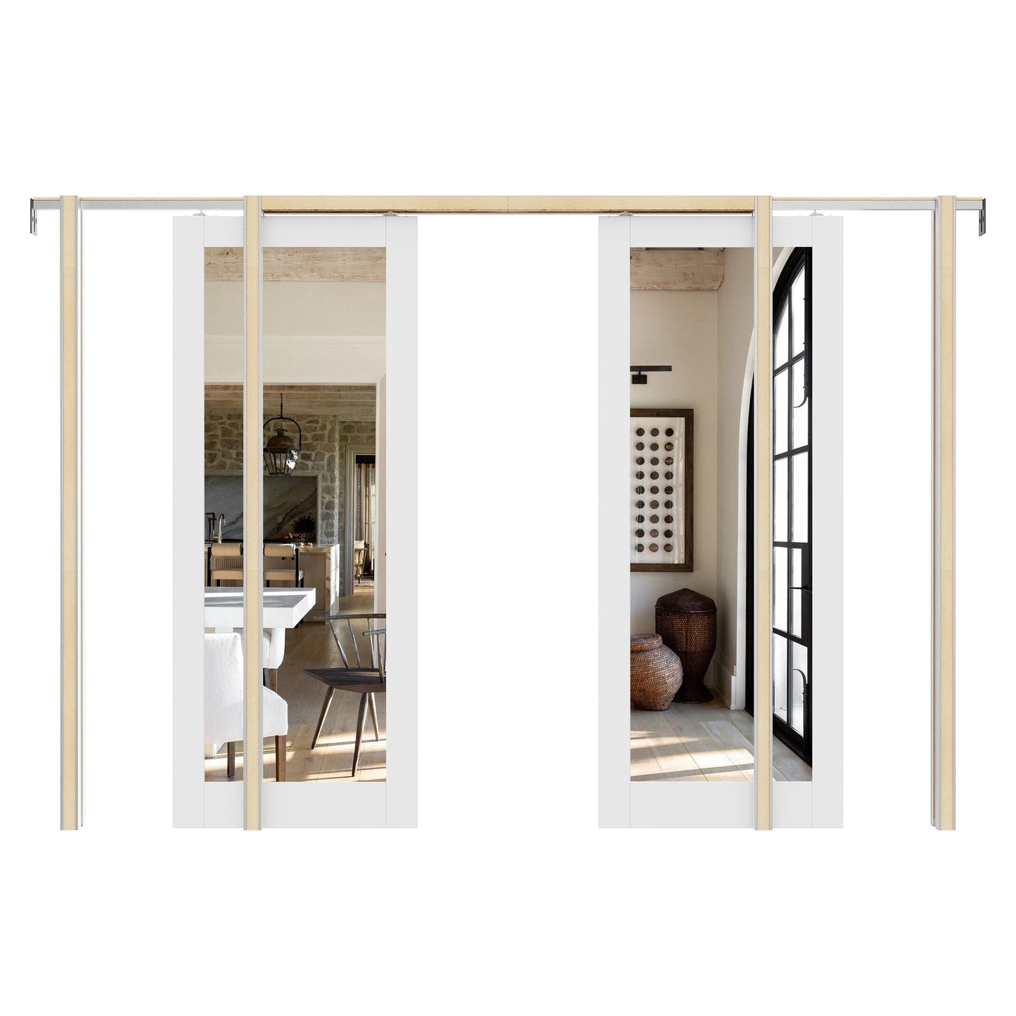 JUJUBON Soft-Close Sliding Pocket Doors, Mirror Door Slab with Hardware Kit&Pocket Door Frame, Interior Sliding Doors for 2x4 Stud, Pre-Finished&Paintable, One Side Mirror&The Opposite White