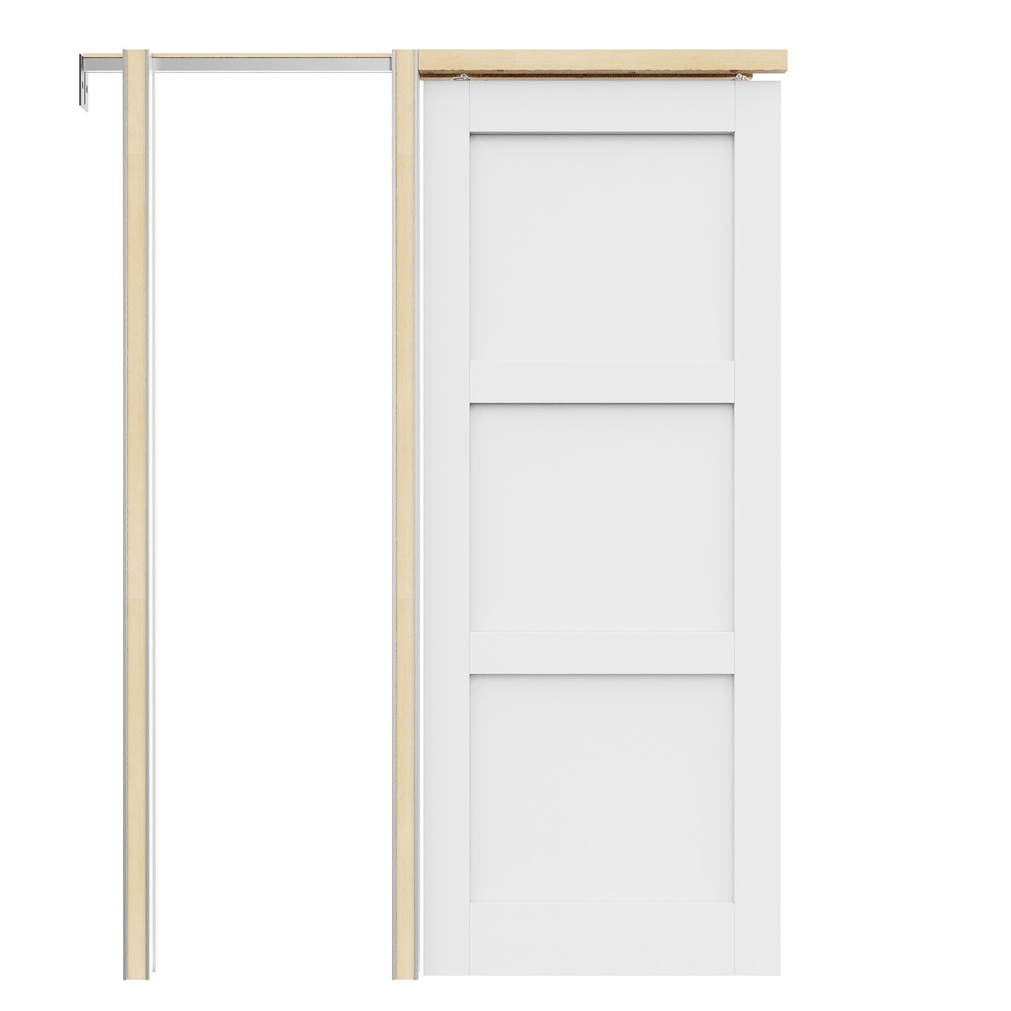 JUJUBON Soft-Close Sliding Pocket Doors, 3 Panel Solid Core MDF Door Slab with Hardware Kit&Pocket Door Frame, Interior Sliding Doors for 2x4 Stud, Pre-Finished&Paintable