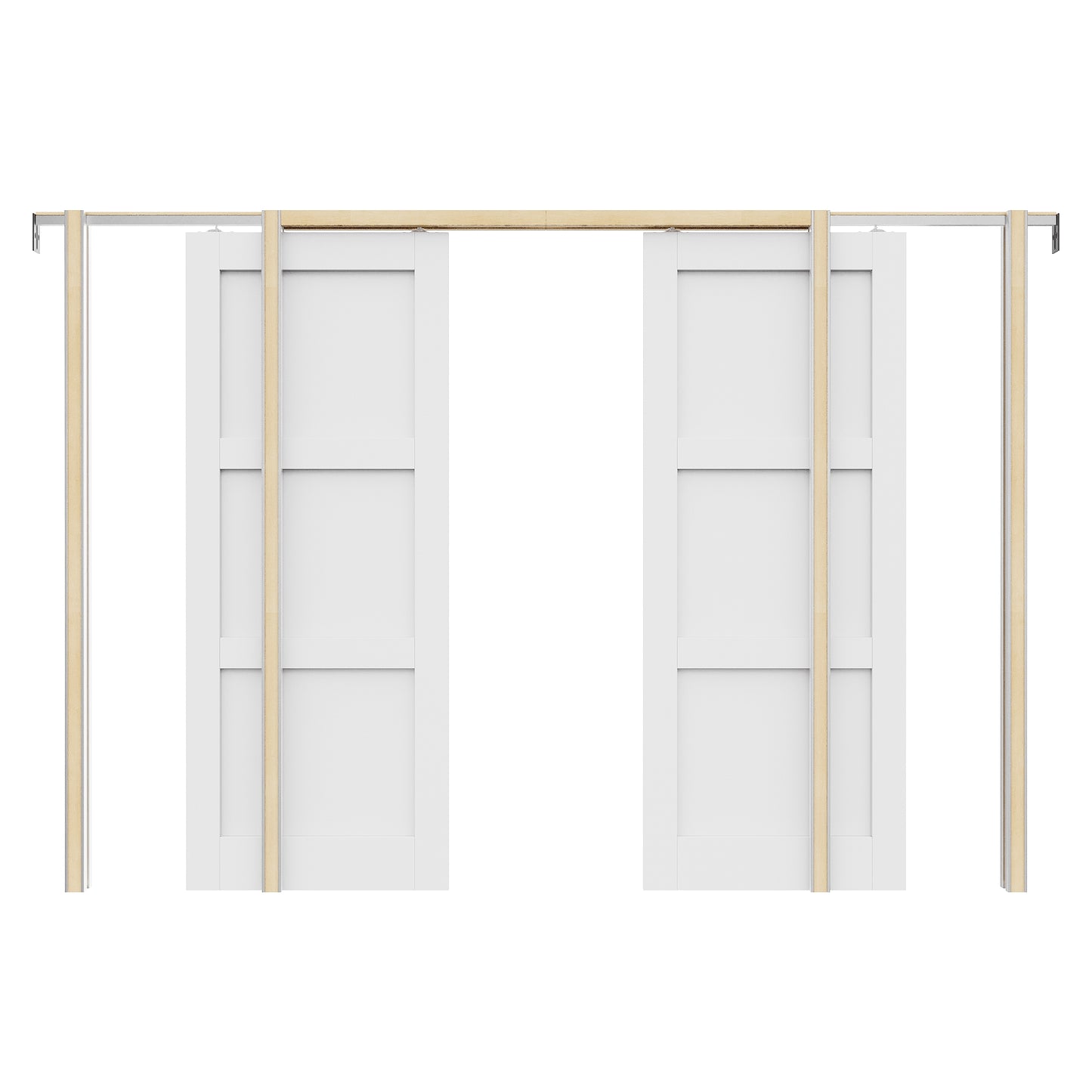 JUJUBON Soft-Close Sliding Pocket Doors, 3 Panel Solid Core MDF Door Slab with Hardware Kit&Pocket Door Frame, Interior Sliding Doors for 2x4 Stud, Pre-Finished&Paintable