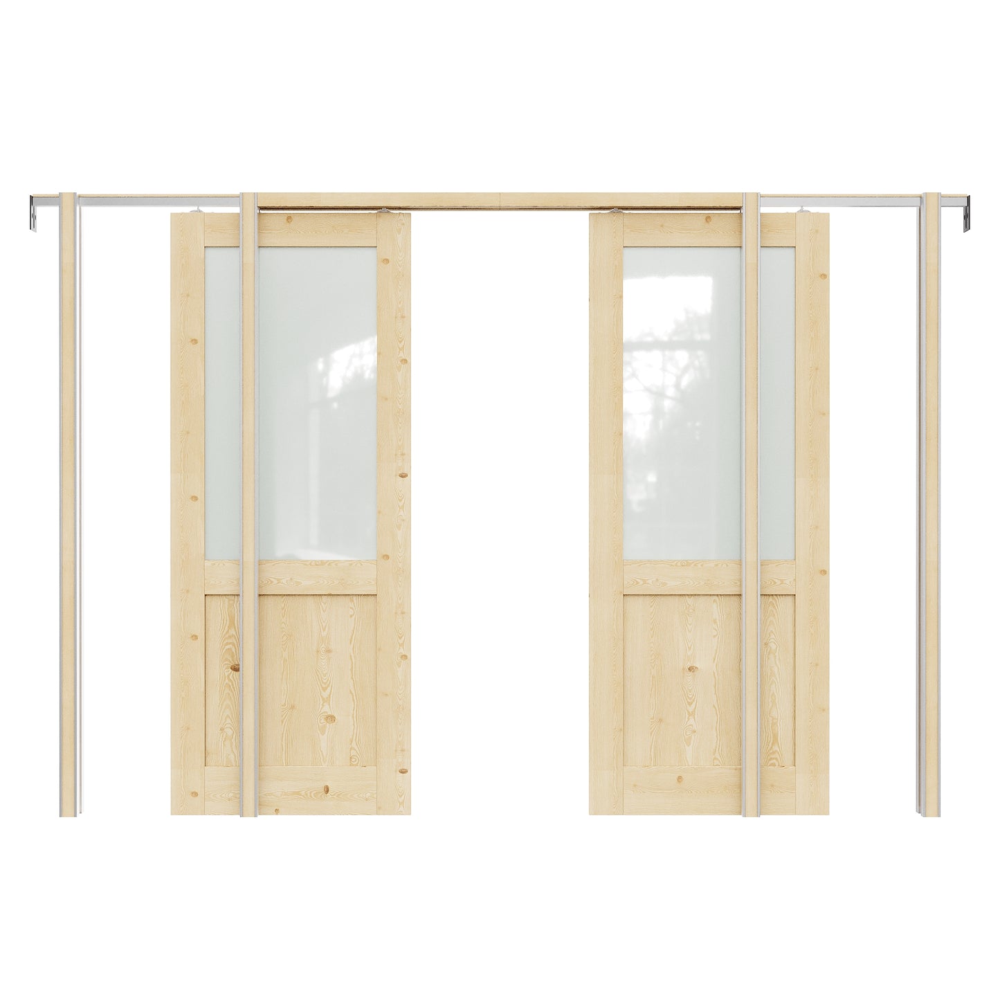 JUJUBON Soft-Close Sliding Pocket Doors, Half Tempered Frosted Glass&Pine Wood Door Slab with Hardware Kit&Pocket Door Frame, Interior Sliding Doors for 2x4 Stud, Unfinished