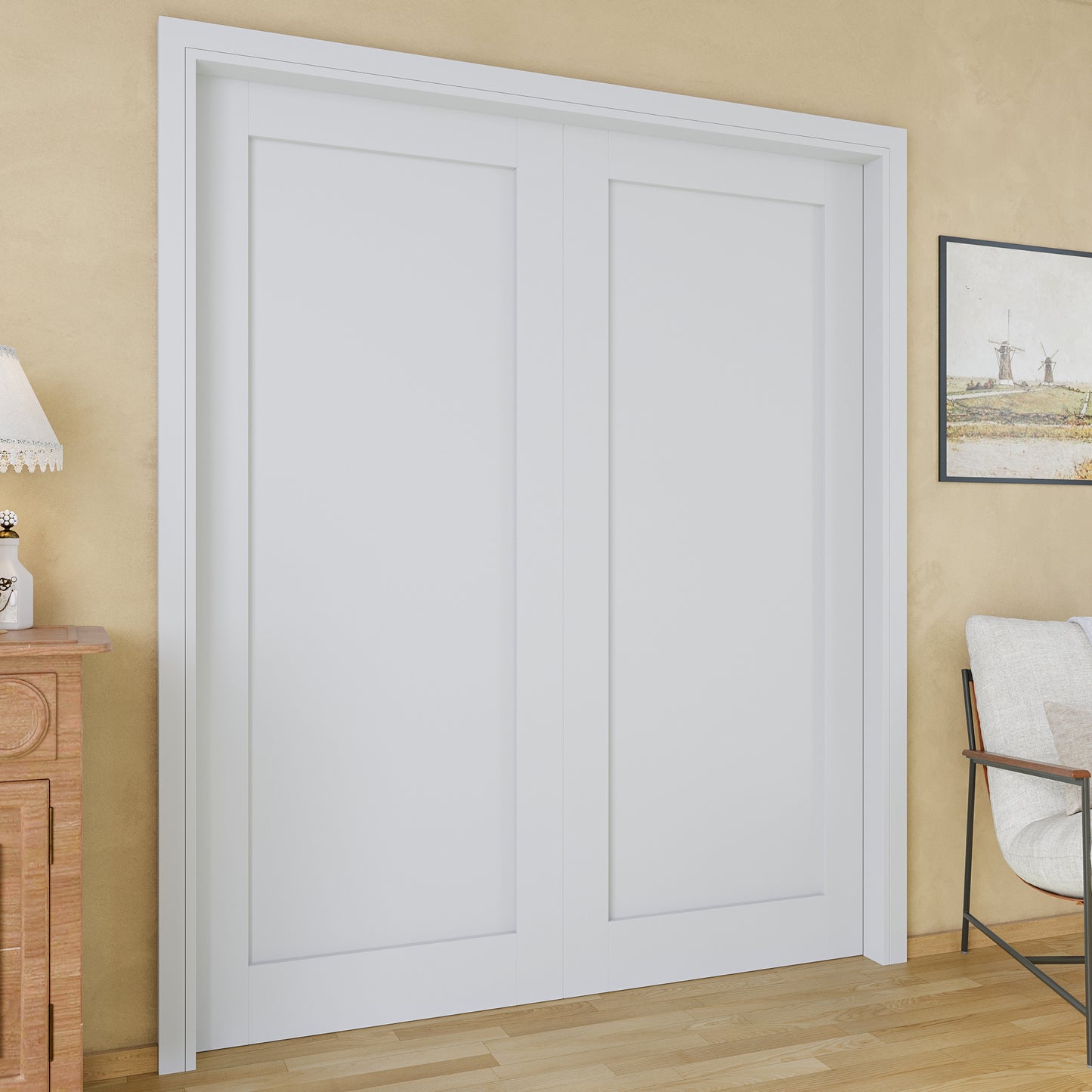 JUJUBON Soft-Close Sliding Pocket Doors, Solid Core MDF Door Slab with Hardware Kit&Pocket Door Frame, Interior Sliding Doors for 2x4 Stud, Pre-Finished&Paintable