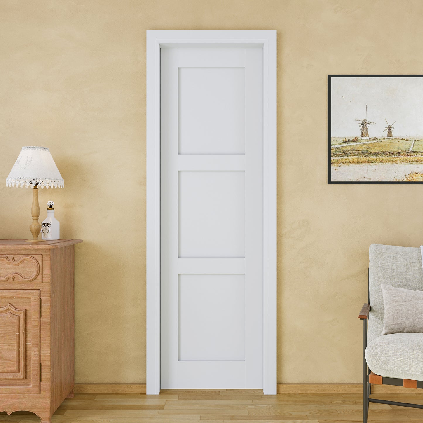 JUJUBON Soft-Close Sliding Pocket Doors, 3 Panel Solid Core MDF Door Slab with Hardware Kit&Pocket Door Frame, Interior Sliding Doors for 2x4 Stud, Pre-Finished&Paintable