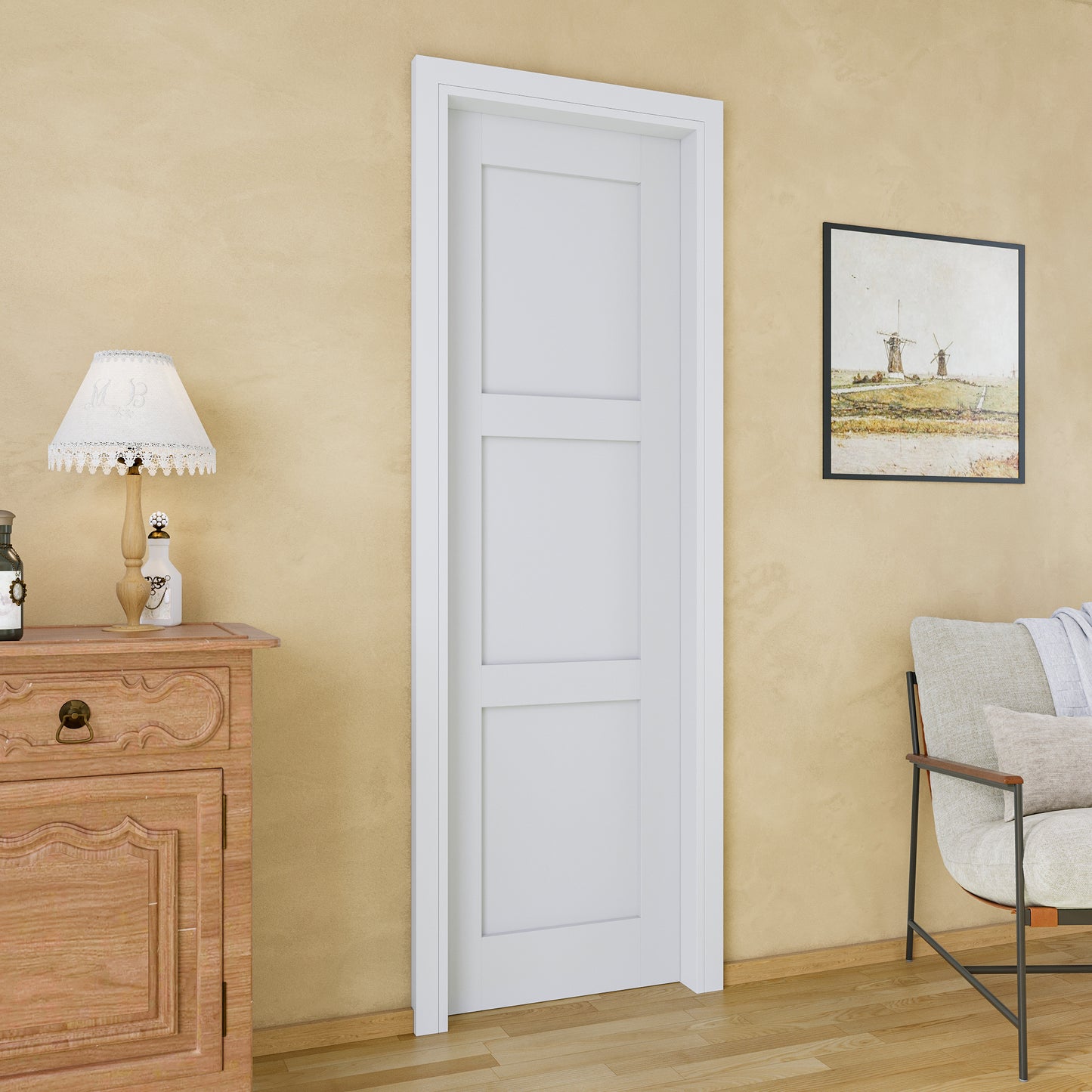 JUJUBON Soft-Close Sliding Pocket Doors, 3 Panel Solid Core MDF Door Slab with Hardware Kit&Pocket Door Frame, Interior Sliding Doors for 2x4 Stud, Pre-Finished&Paintable