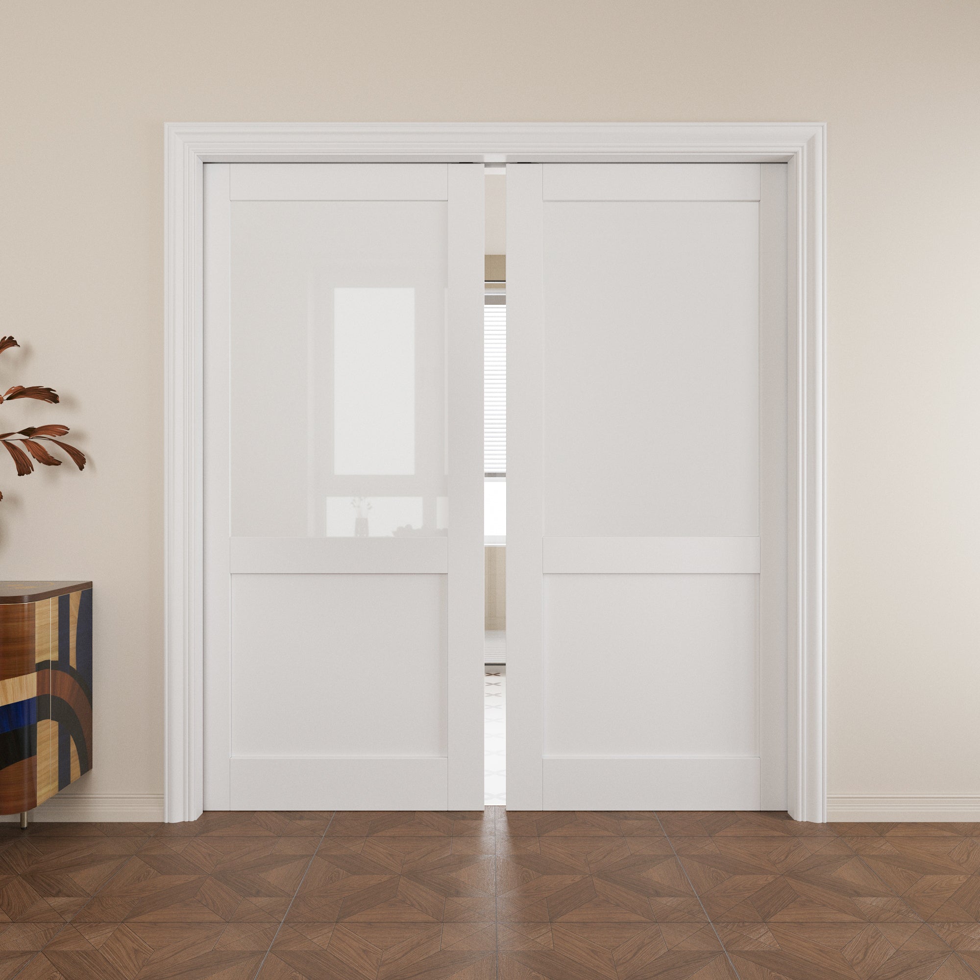 JUJUBON Soft-Close Sliding Pocket Doors, Half Tempered Frosted Glass Door Slab with Hardware Kit&Pocket Door Frame, Interior Sliding Doors for 2x4 Stud, Pre-Finished&Paintable