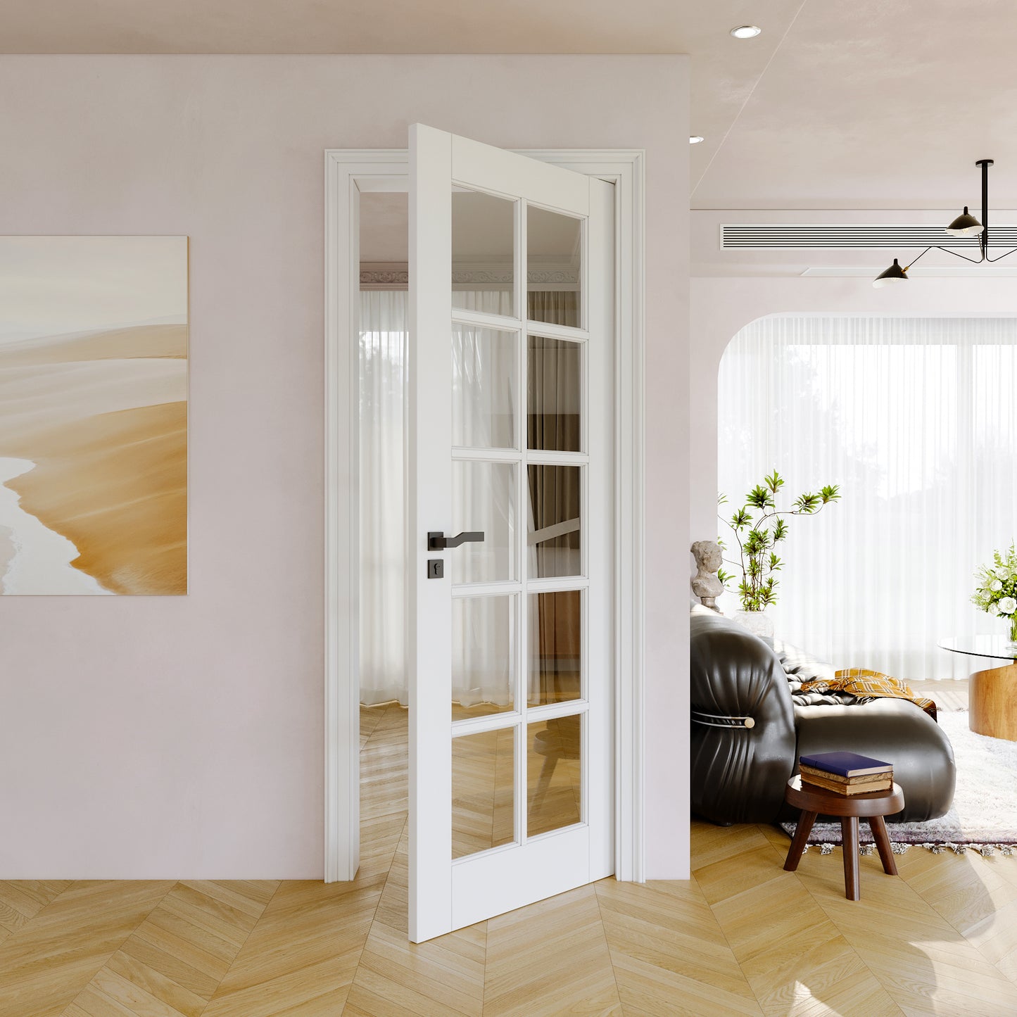 JUJUBON Clear Glass Slab Door, 10-Lite Glass French Interior Door, Pre-Finished Paintable Single Panel for Living Room Pantry Laundry Closet as Prehung, Pocket, Bifold Barn Doors-Shaker w/o Hardware