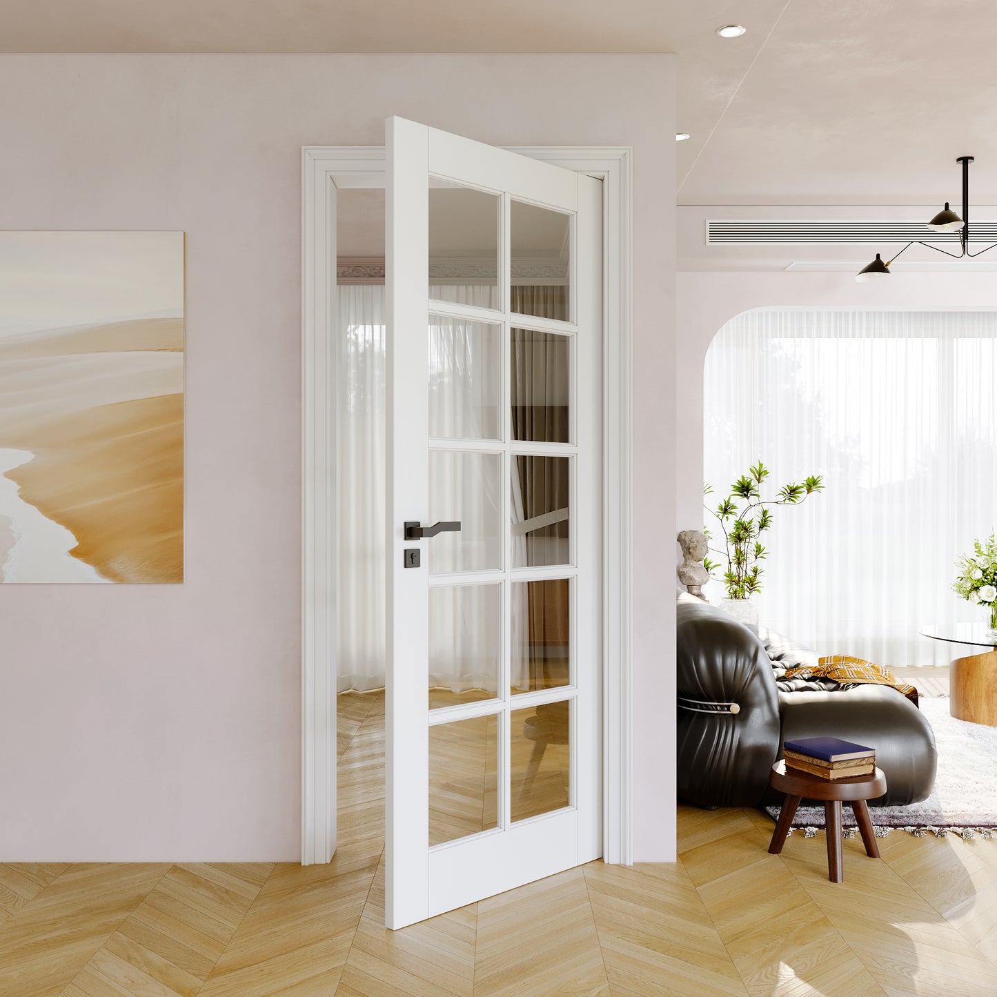 JUJUBON Clear Glass Slab Door, 10-Lite Glass French Interior Door, Pre-Finished Paintable Single Panel for Living Room Pantry Laundry Closet as Prehung, Pocket, Bifold Barn Doors-Shaker w/o Hardware
