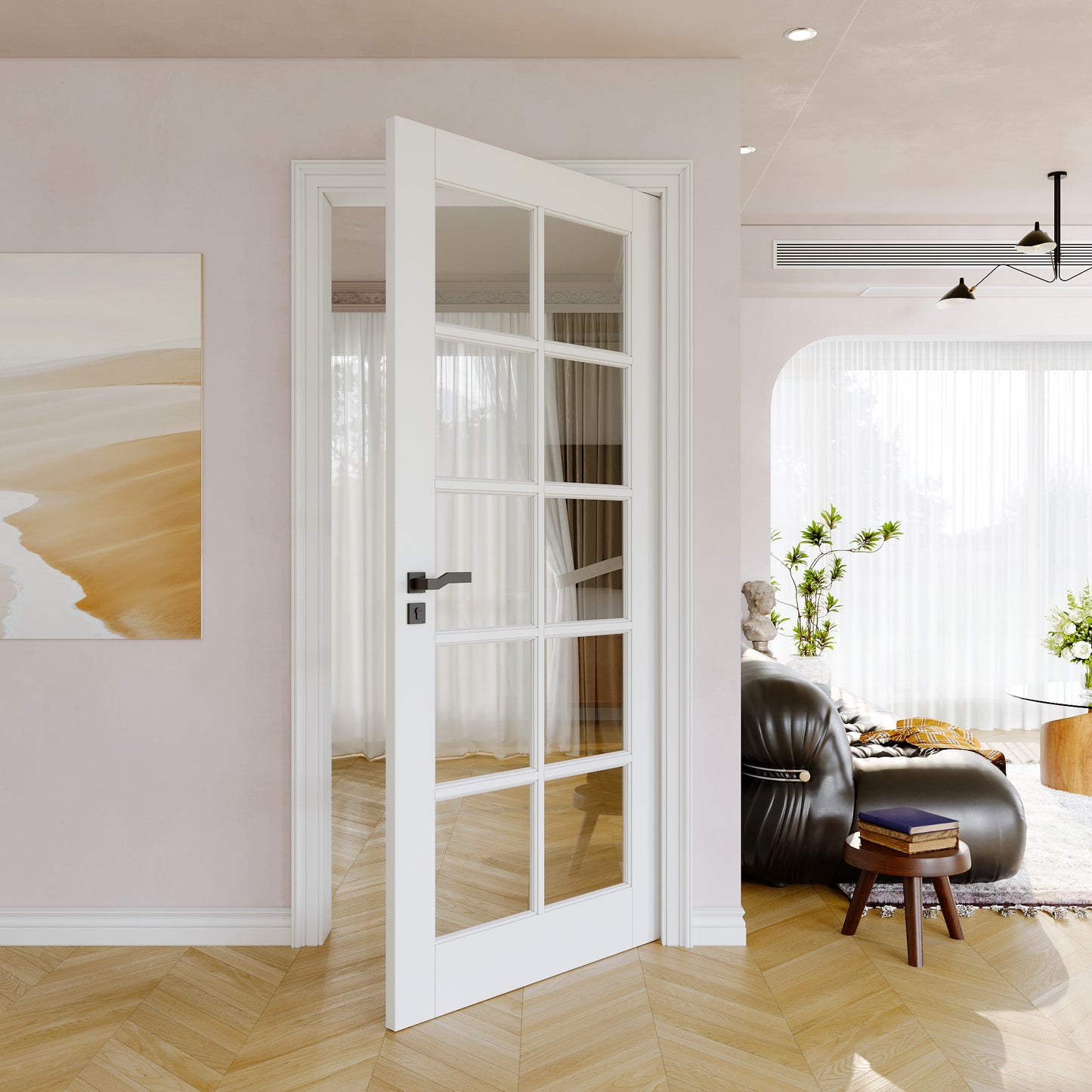 JUJUBON Clear Glass Slab Door, 10-Lite Glass French Interior Door, Pre-Finished Paintable Single Panel for Living Room Pantry Laundry Closet as Prehung, Pocket, Bifold Barn Doors-Shaker w/o Hardware