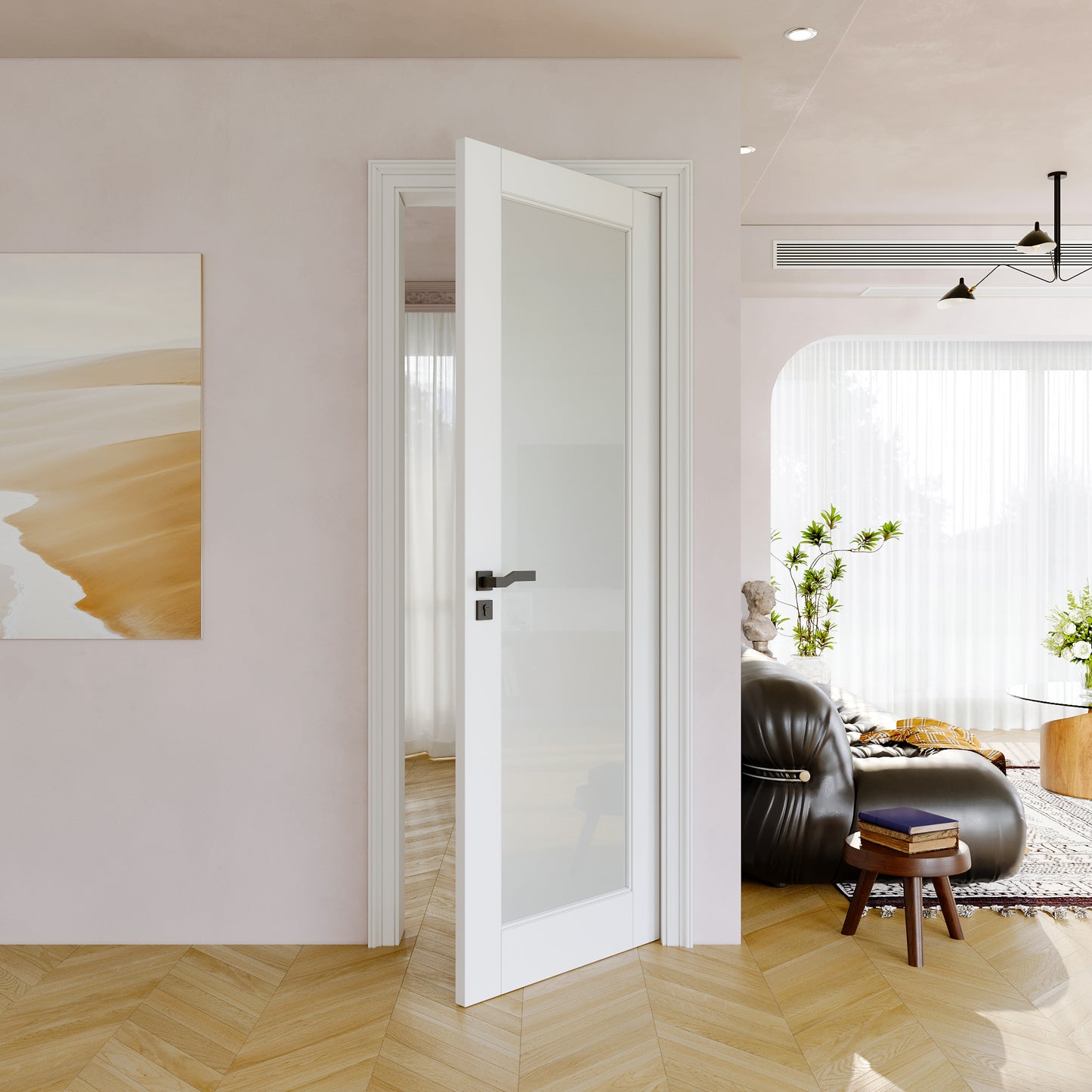JUJUBON Slab Door, Frosted Glass Interior French Door Slab, Soild Core & Pre-Finished Single Panel for Pantry Bedroom Closet as Pocket, Bifold, Barn Doors, No Assembly Required-Shaker w/o Hardware
