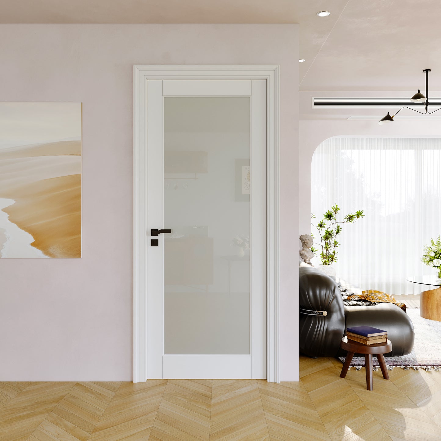 JUJUBON Slab Door, Frosted Glass Interior French Door Slab, Soild Core & Pre-Finished Single Panel for Pantry Bedroom Closet as Pocket, Bifold, Barn Doors, No Assembly Required-Shaker w/o Hardware