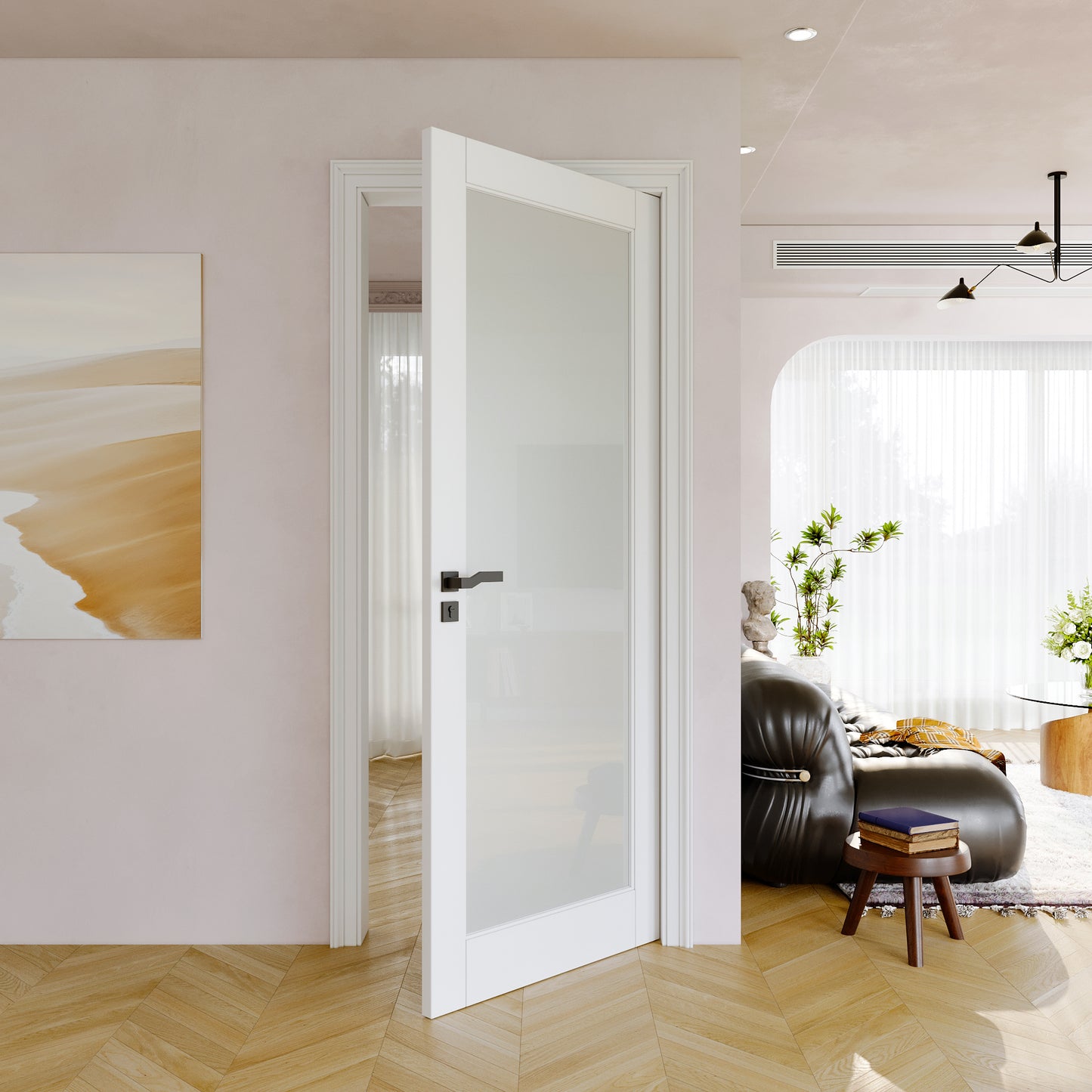 JUJUBON Slab Door, Frosted Glass Interior French Door Slab, Soild Core & Pre-Finished Single Panel for Pantry Bedroom Closet as Pocket, Bifold, Barn Doors, No Assembly Required-Shaker w/o Hardware