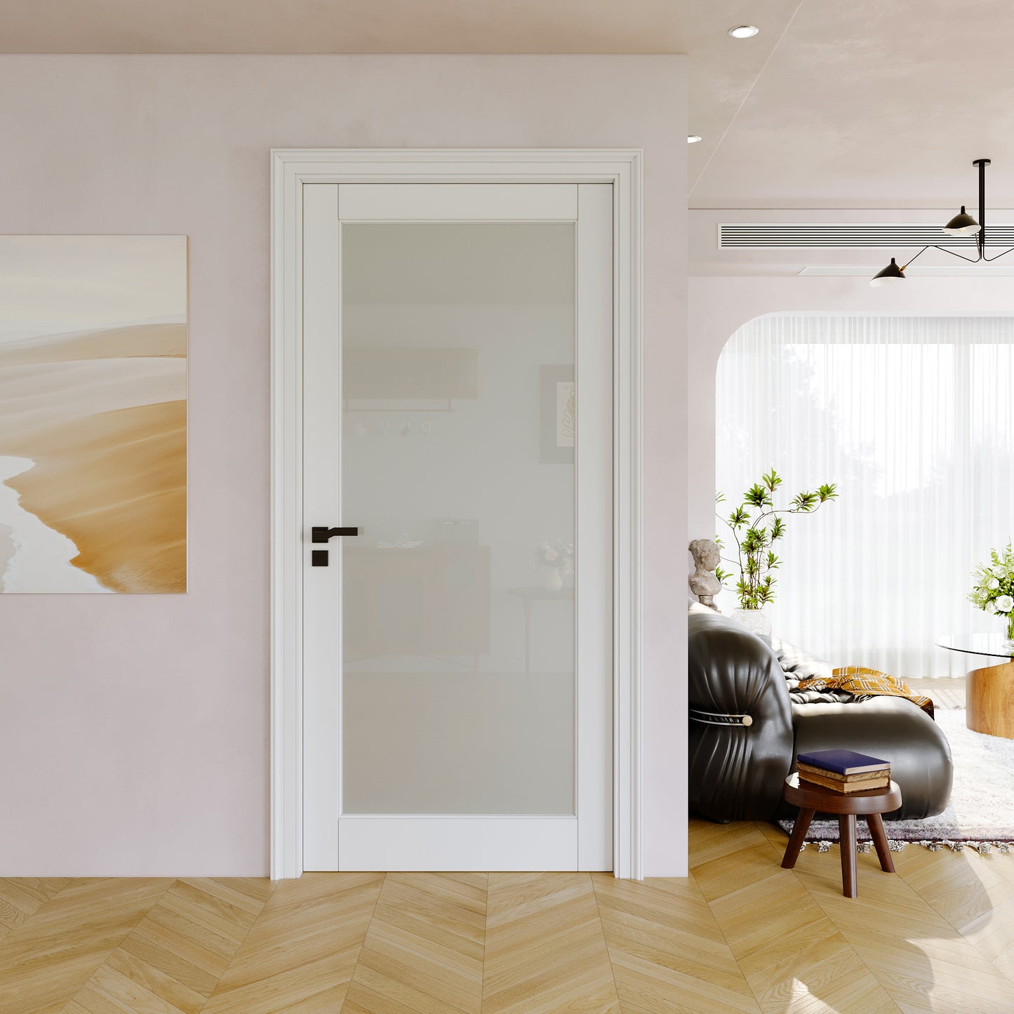 JUJUBON Slab Door, Frosted Glass Interior French Door Slab, Soild Core & Pre-Finished Single Panel for Pantry Bedroom Closet as Pocket, Bifold, Barn Doors, No Assembly Required-Shaker w/o Hardware