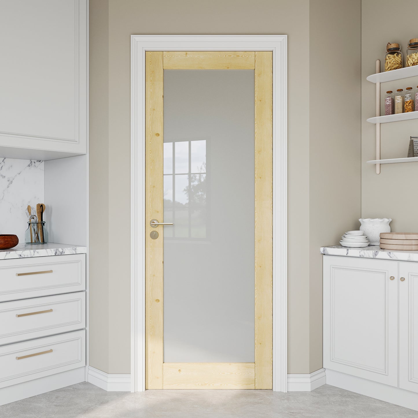 JUJUBON Pine Wood Slab Door, Frosted Glass Interior Doors, Single Room Door for Closet & Bedroom, Farmhouse Style as Prehung, Pocket, Bifold, Barn Doors, Easy DIY Stain, Shaker w/o Hardware
