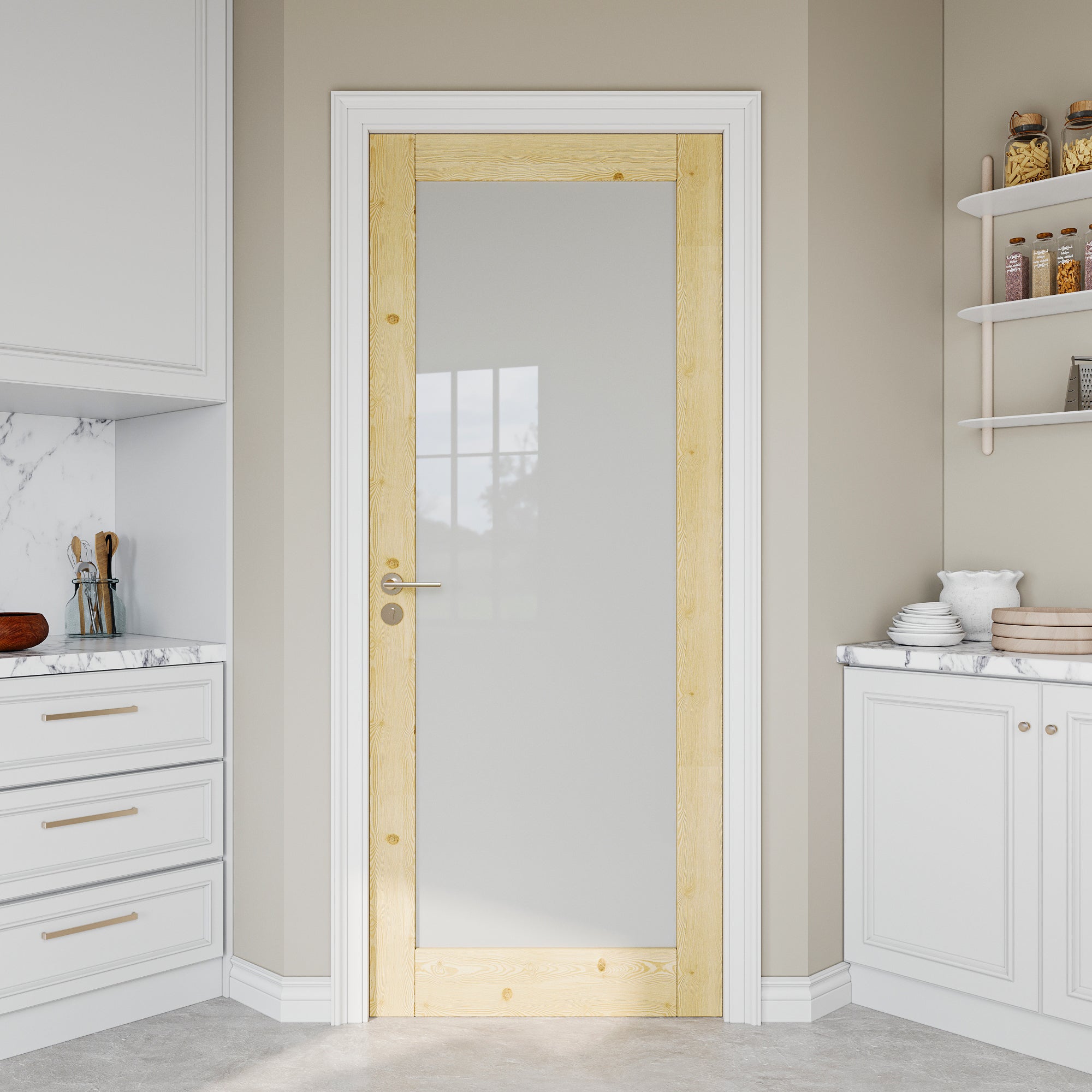 JUJUBON Pine Wood Slab Door, Frosted Glass Interior Doors, Single Room Door for Closet & Bedroom, Farmhouse Style as Prehung, Pocket, Bifold, Barn Doors, Easy DIY Stain, Shaker w/o Hardware