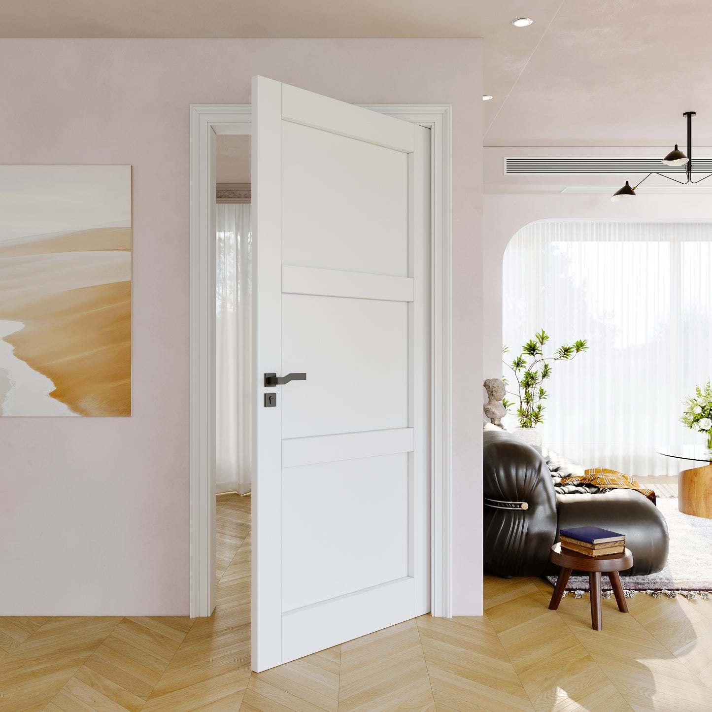 JUJUBON Slab Door, 3-Panel Pre-assembled Solid Core Interior French Door, Pre-Finished Paintable Single Panel for Utility Room Pantry Closet as Prehung, Pocket, Bifold Barn Doors-Shaker w/o Hardware