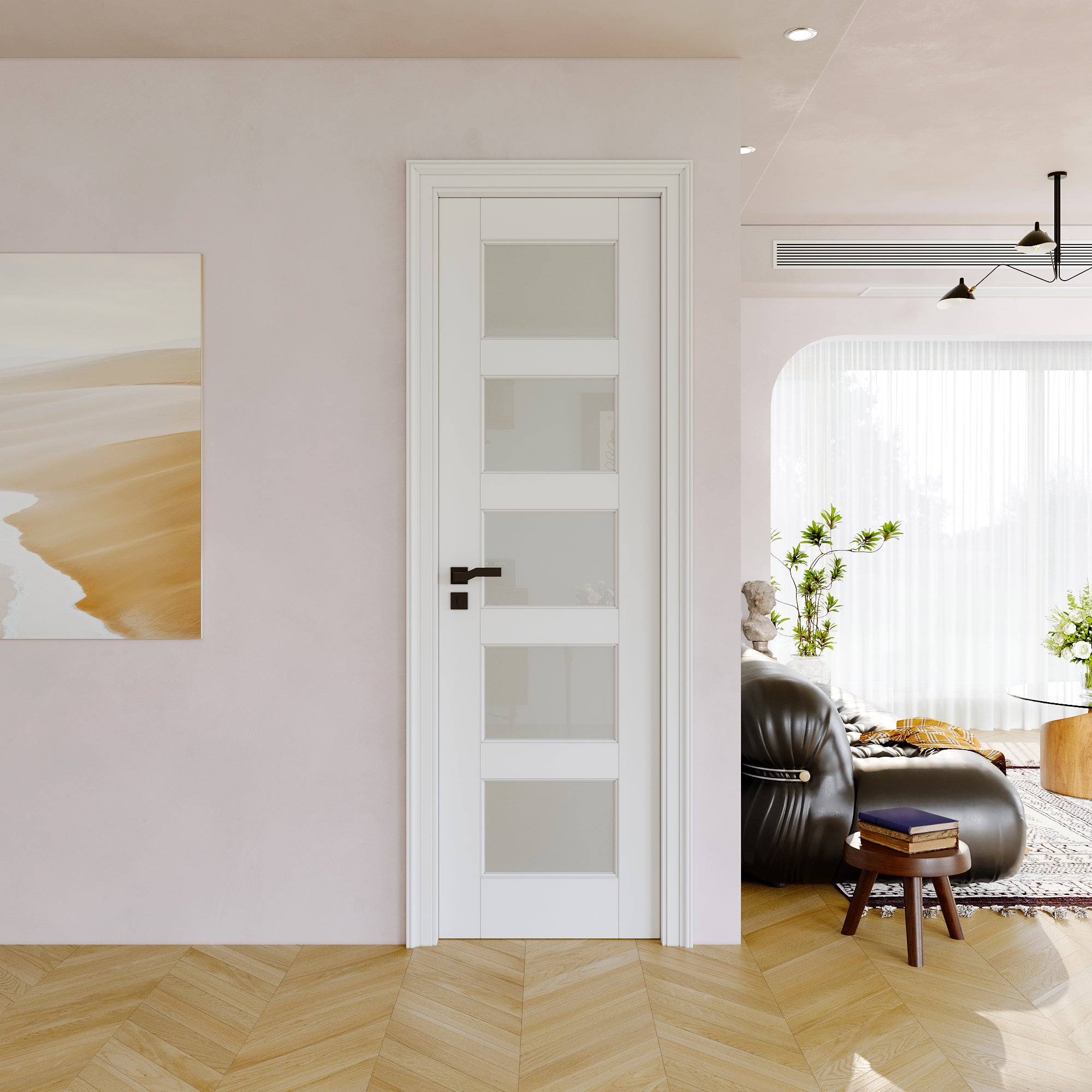 JUJUBON Slab Door, 5-Panel Pre-Assembled Frosted Glass Interior French Door Slab, Soild Core & Pre-Finished Single Panel for Pantry Bedroom Closet as Pocket, Bifold, Barn Doors-Shaker w/o Hardware