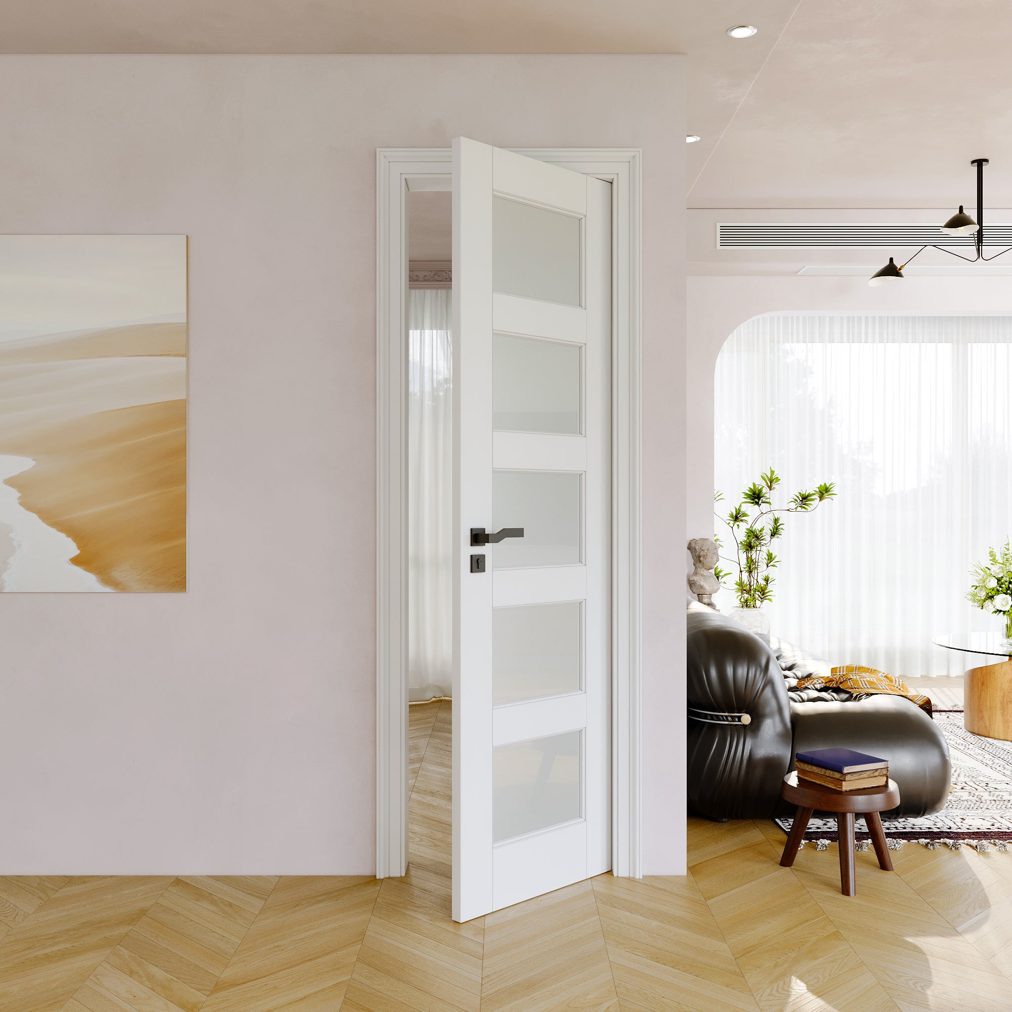 JUJUBON Slab Door, 5-Panel Pre-Assembled Frosted Glass Interior French Door Slab, Soild Core & Pre-Finished Single Panel for Pantry Bedroom Closet as Pocket, Bifold, Barn Doors-Shaker w/o Hardware
