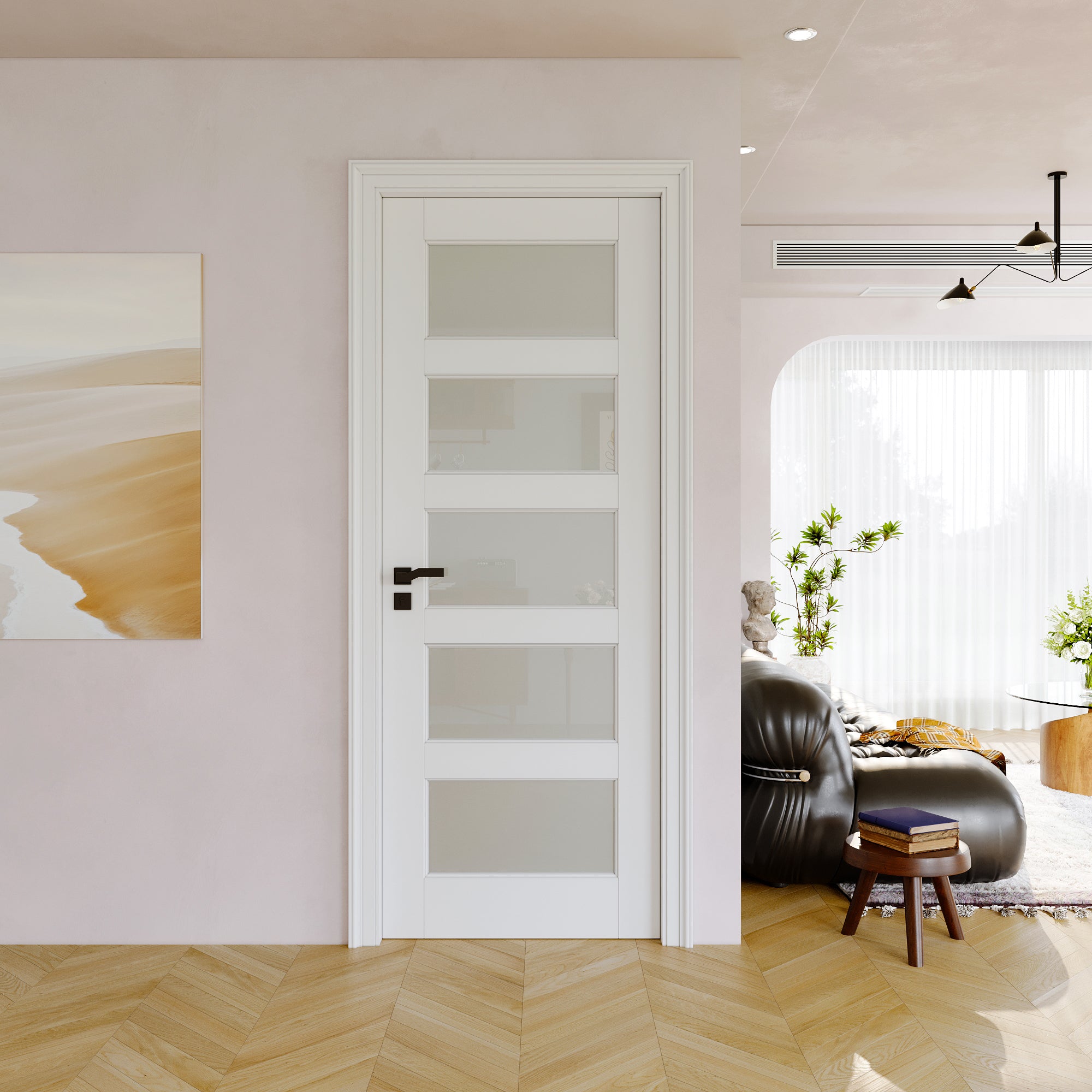 JUJUBON Slab Door, 5-Panel Pre-Assembled Frosted Glass Interior French Door Slab, Soild Core & Pre-Finished Single Panel for Pantry Bedroom Closet as Pocket, Bifold, Barn Doors-Shaker w/o Hardware
