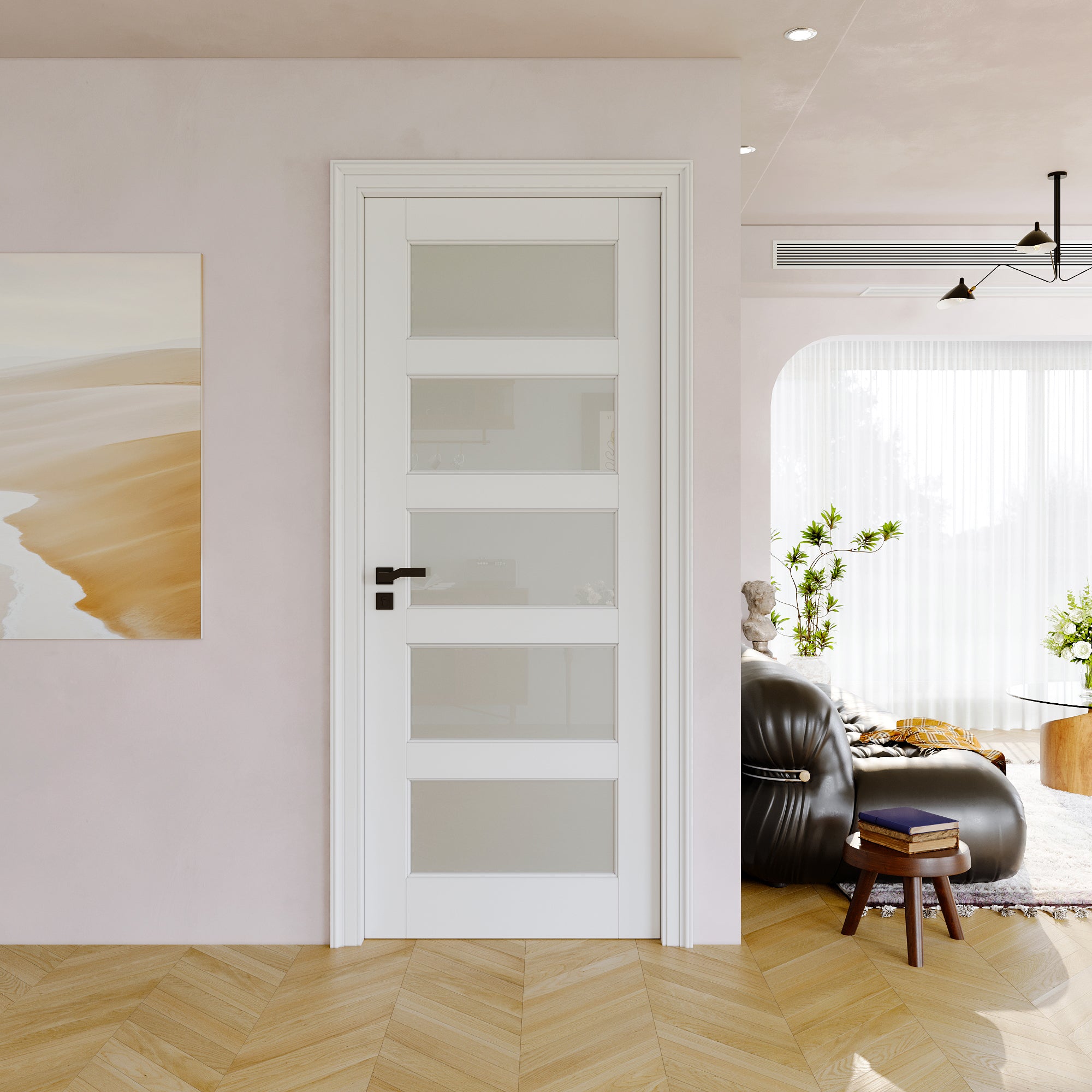 JUJUBON Slab Door, 5-Panel Pre-Assembled Frosted Glass Interior French Door Slab, Soild Core & Pre-Finished Single Panel for Pantry Bedroom Closet as Pocket, Bifold, Barn Doors-Shaker w/o Hardware