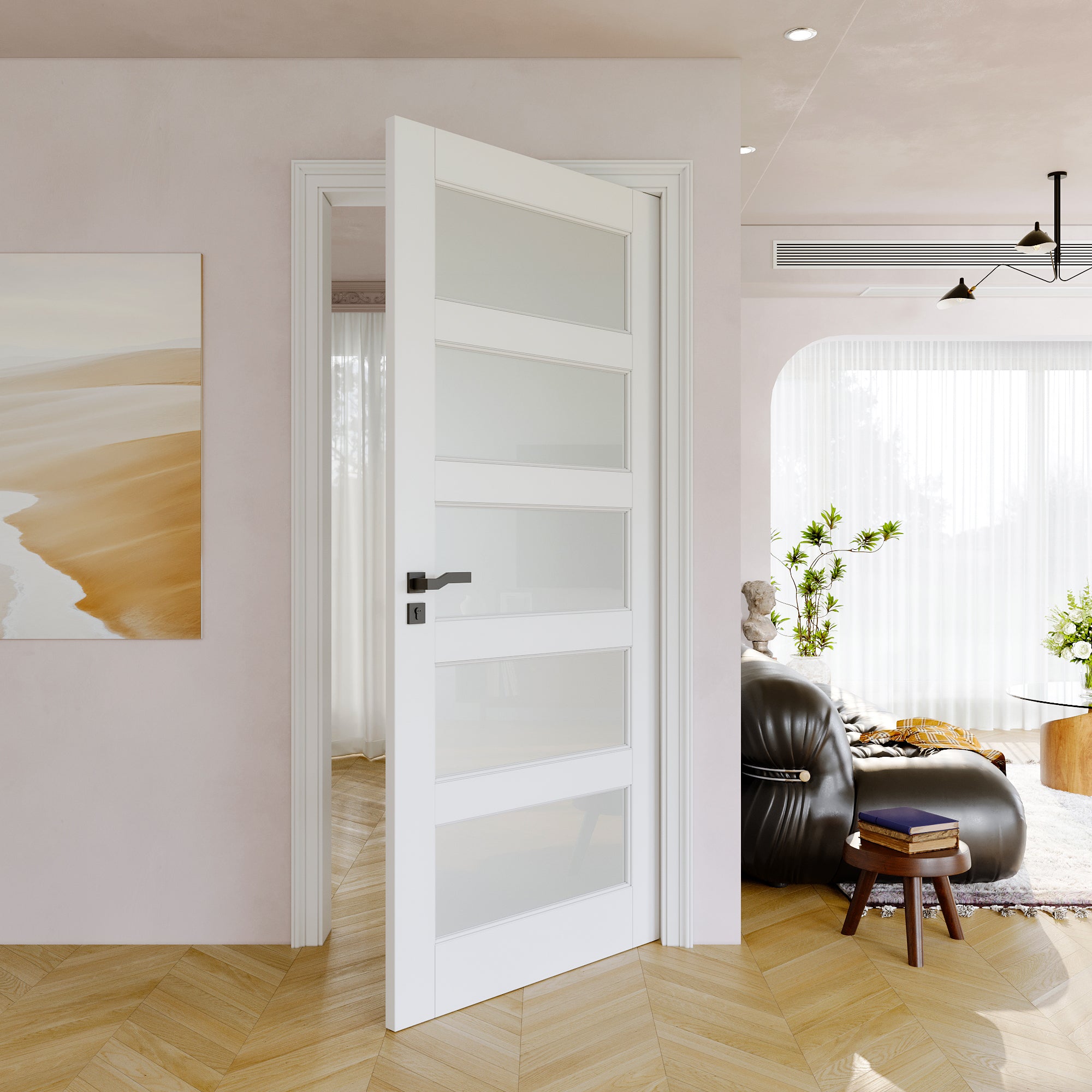 JUJUBON Slab Door, 5-Panel Pre-Assembled Frosted Glass Interior French Door Slab, Soild Core & Pre-Finished Single Panel for Pantry Bedroom Closet as Pocket, Bifold, Barn Doors-Shaker w/o Hardware