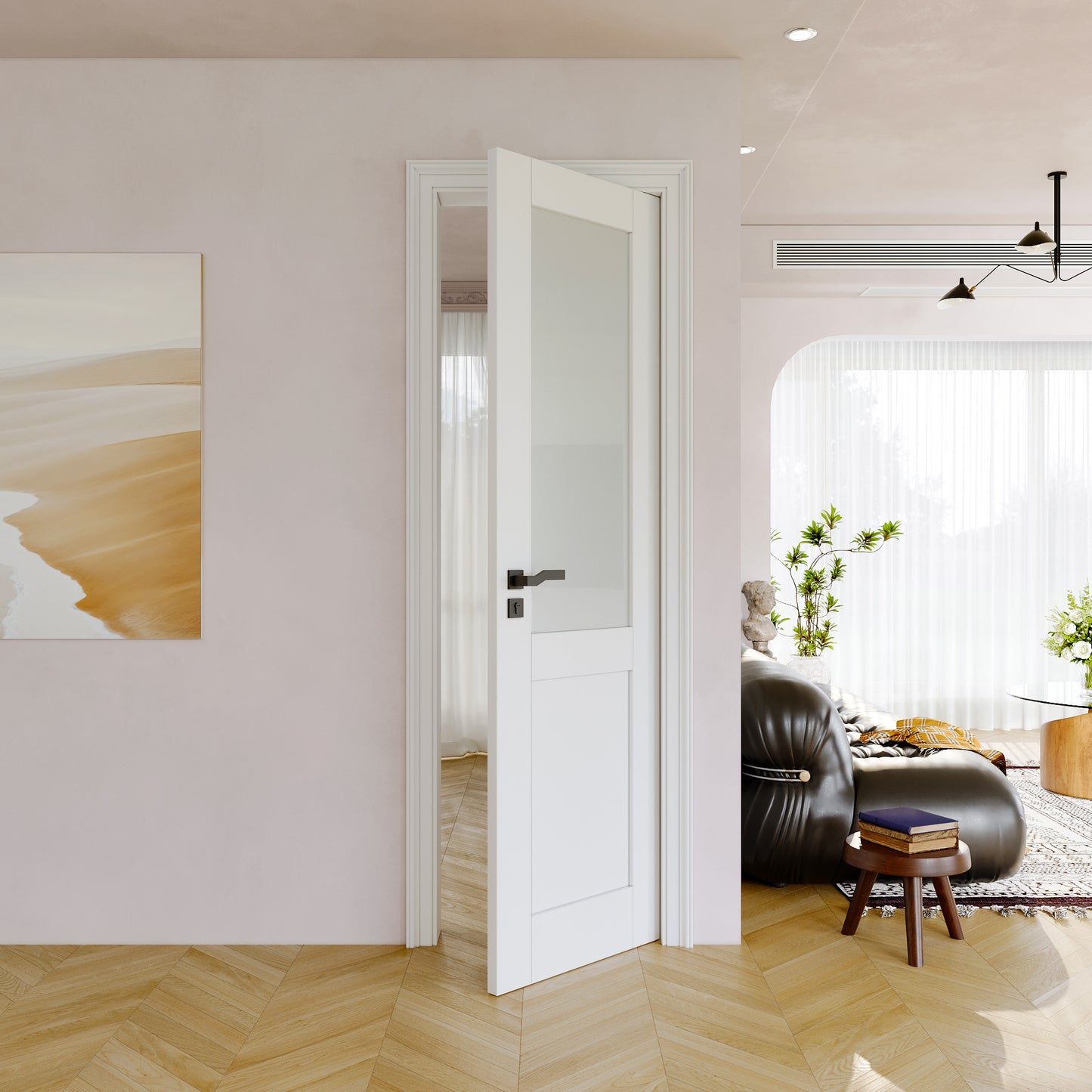 JUJUBON Half Door Slab, Frosted Glass French Door Interior, Soild Core& Pre-Finished Single Panel for Pantry Bedroom Closet as Pocket, Bifold, Barn Doors, No Assembly Required-Shaker w/o Hardware