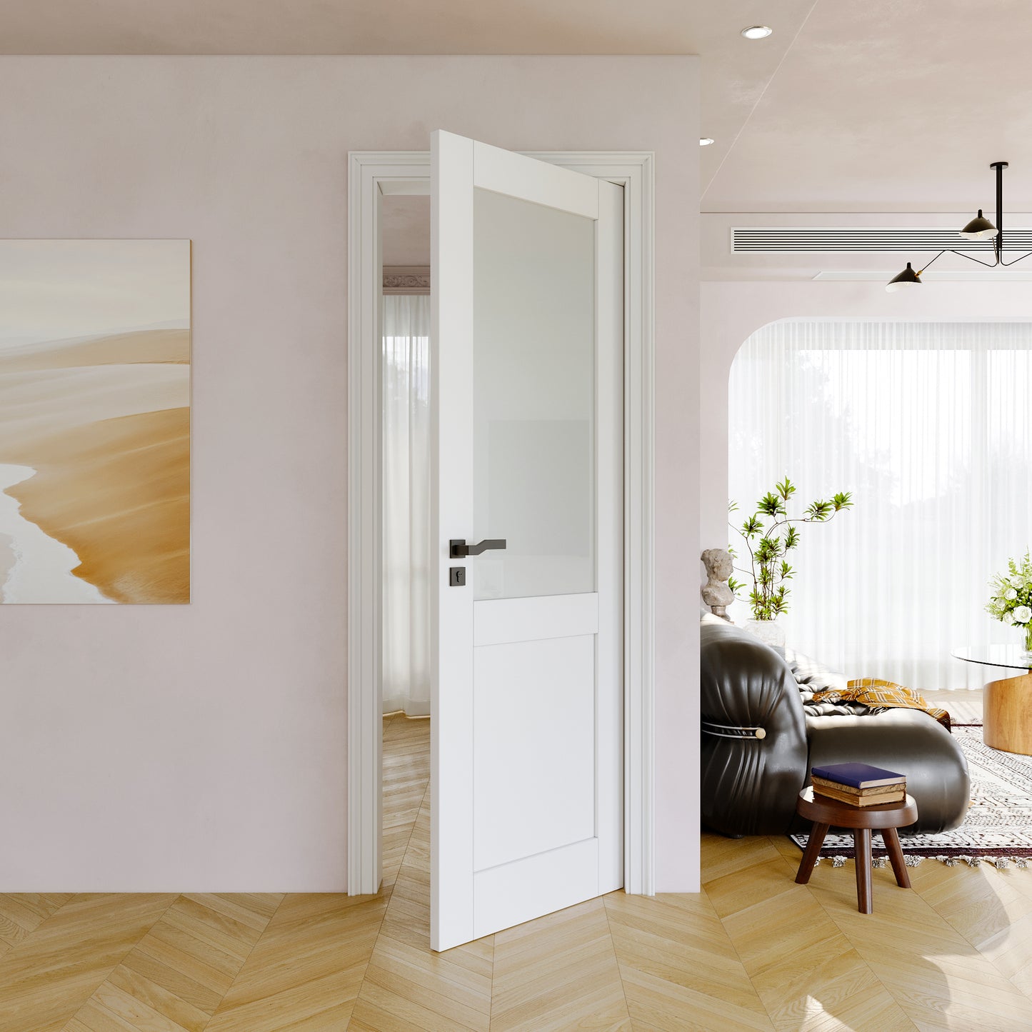 JUJUBON Half Door Slab, Frosted Glass French Door Interior, Soild Core& Pre-Finished Single Panel for Pantry Bedroom Closet as Pocket, Bifold, Barn Doors, No Assembly Required-Shaker w/o Hardware