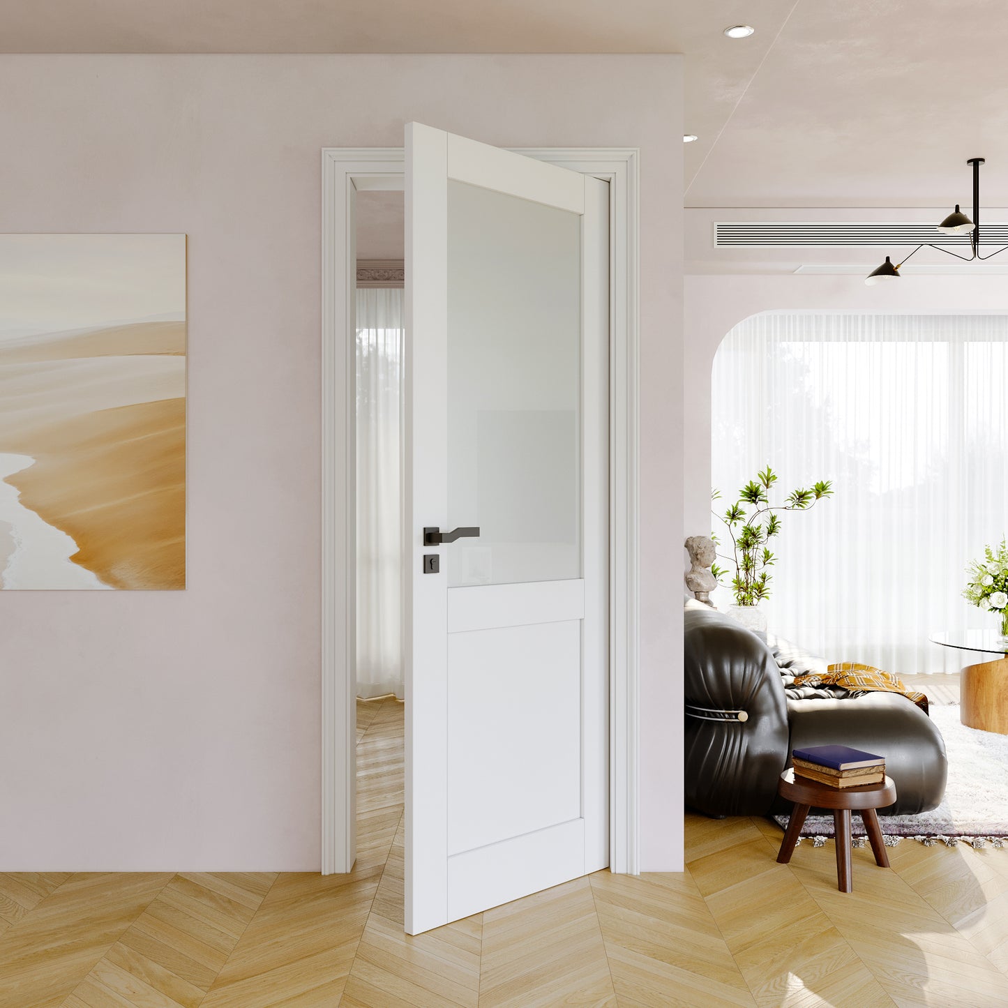 JUJUBON Half Door Slab, Frosted Glass French Door Interior, Soild Core& Pre-Finished Single Panel for Pantry Bedroom Closet as Pocket, Bifold, Barn Doors, No Assembly Required-Shaker w/o Hardware