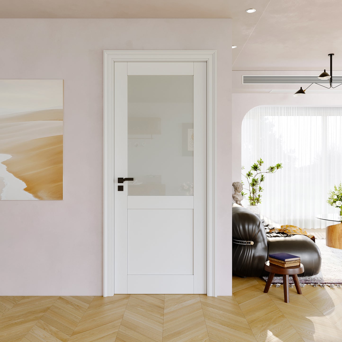 JUJUBON Half Door Slab, Frosted Glass French Door Interior, Soild Core& Pre-Finished Single Panel for Pantry Bedroom Closet as Pocket, Bifold, Barn Doors, No Assembly Required-Shaker w/o Hardware