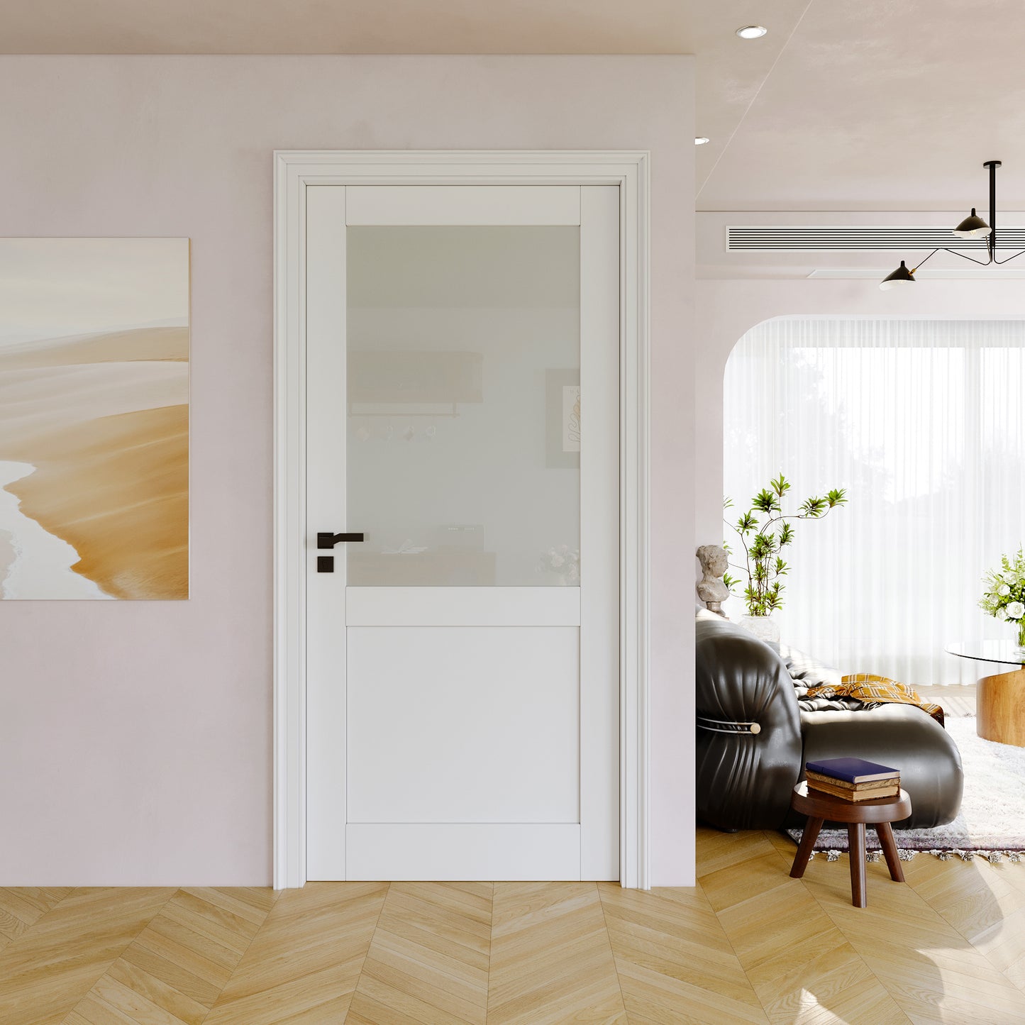 JUJUBON Half Door Slab, Frosted Glass French Door Interior, Soild Core& Pre-Finished Single Panel for Pantry Bedroom Closet as Pocket, Bifold, Barn Doors, No Assembly Required-Shaker w/o Hardware