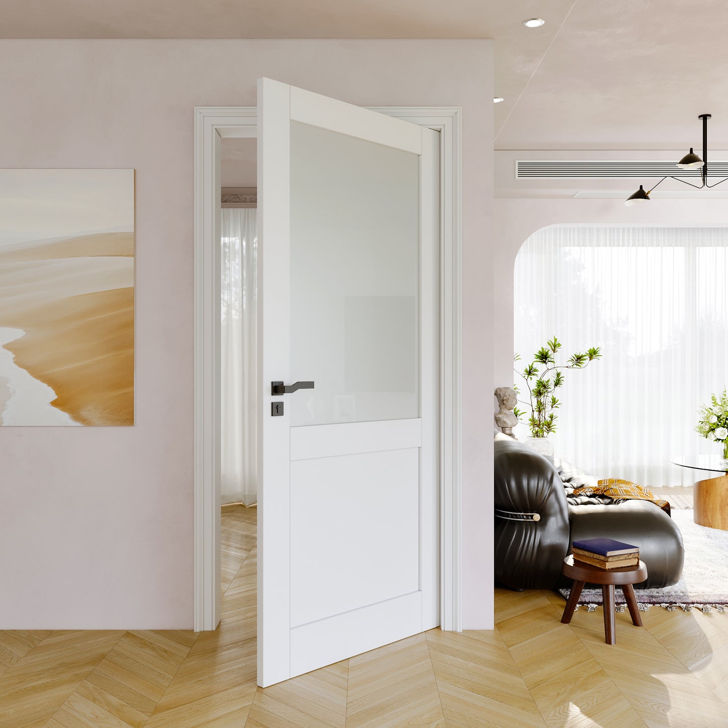 JUJUBON Half Door Slab, Frosted Glass French Door Interior, Soild Core& Pre-Finished Single Panel for Pantry Bedroom Closet as Pocket, Bifold, Barn Doors, No Assembly Required-Shaker w/o Hardware