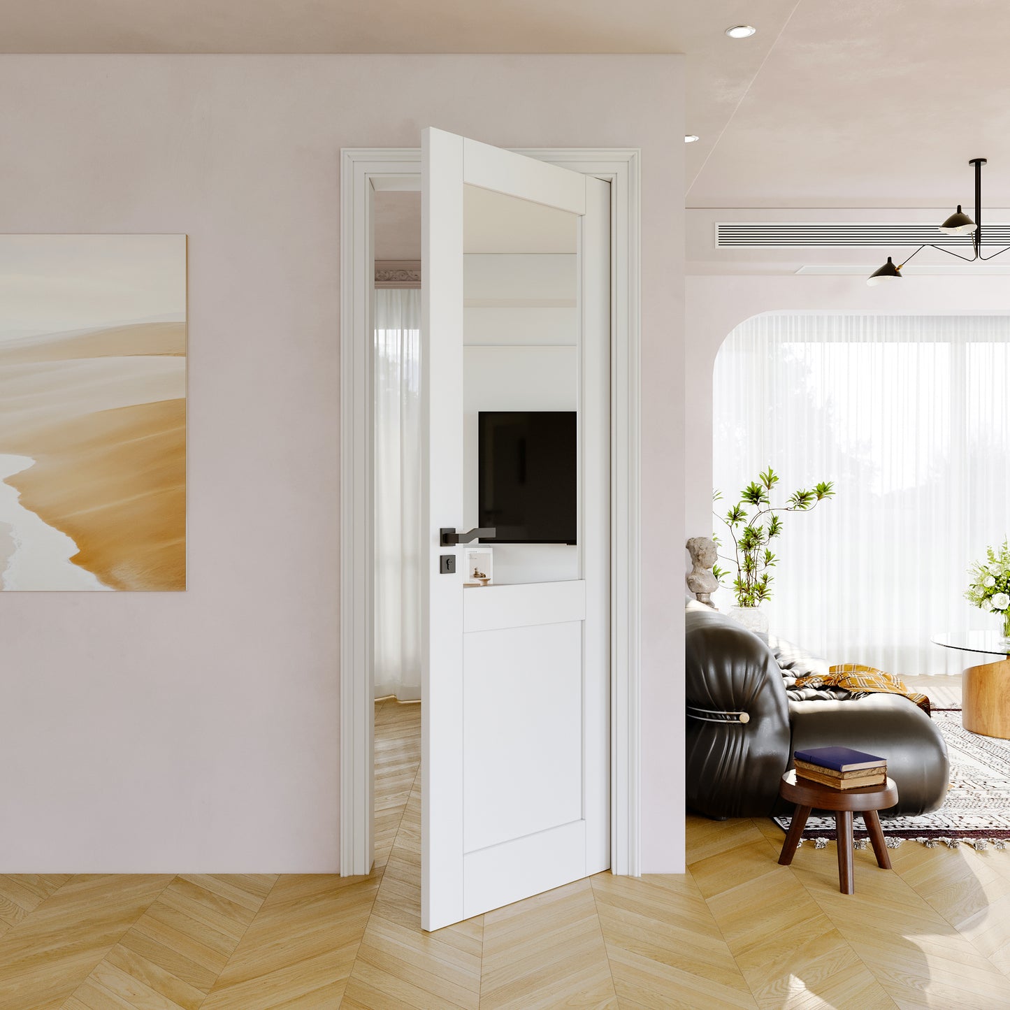 JUJUBON Slab Door, One Side Mirror Interior French Door, Pre-Finished Paintable Single Panel for Utility Room Pantry Closet as Prehung, Pocket, Bifold, Barn Doors-Shaker w/o Hardware, White Doors