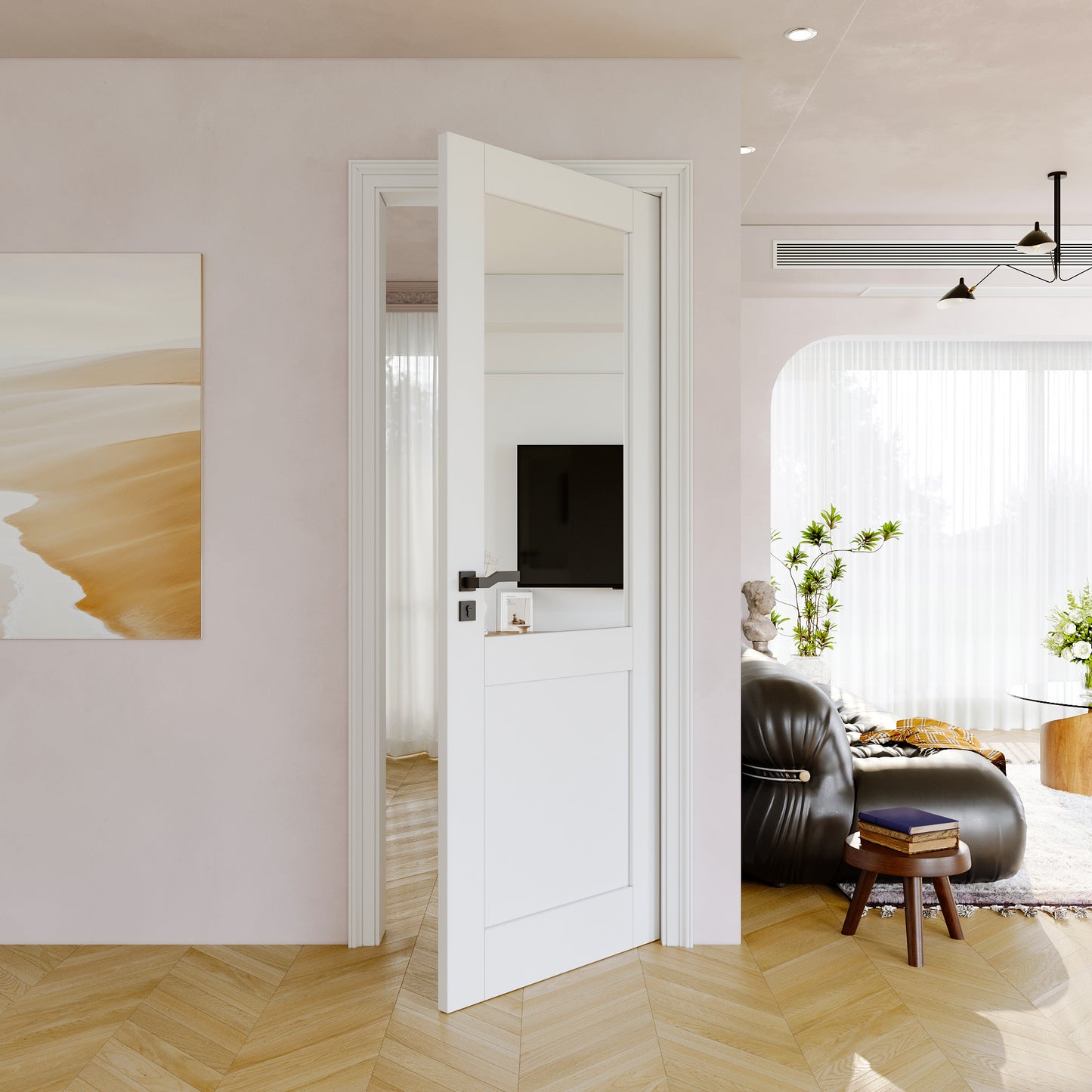 JUJUBON Slab Door, One Side Mirror Interior French Door, Pre-Finished Paintable Single Panel for Utility Room Pantry Closet as Prehung, Pocket, Bifold, Barn Doors-Shaker w/o Hardware, White Doors