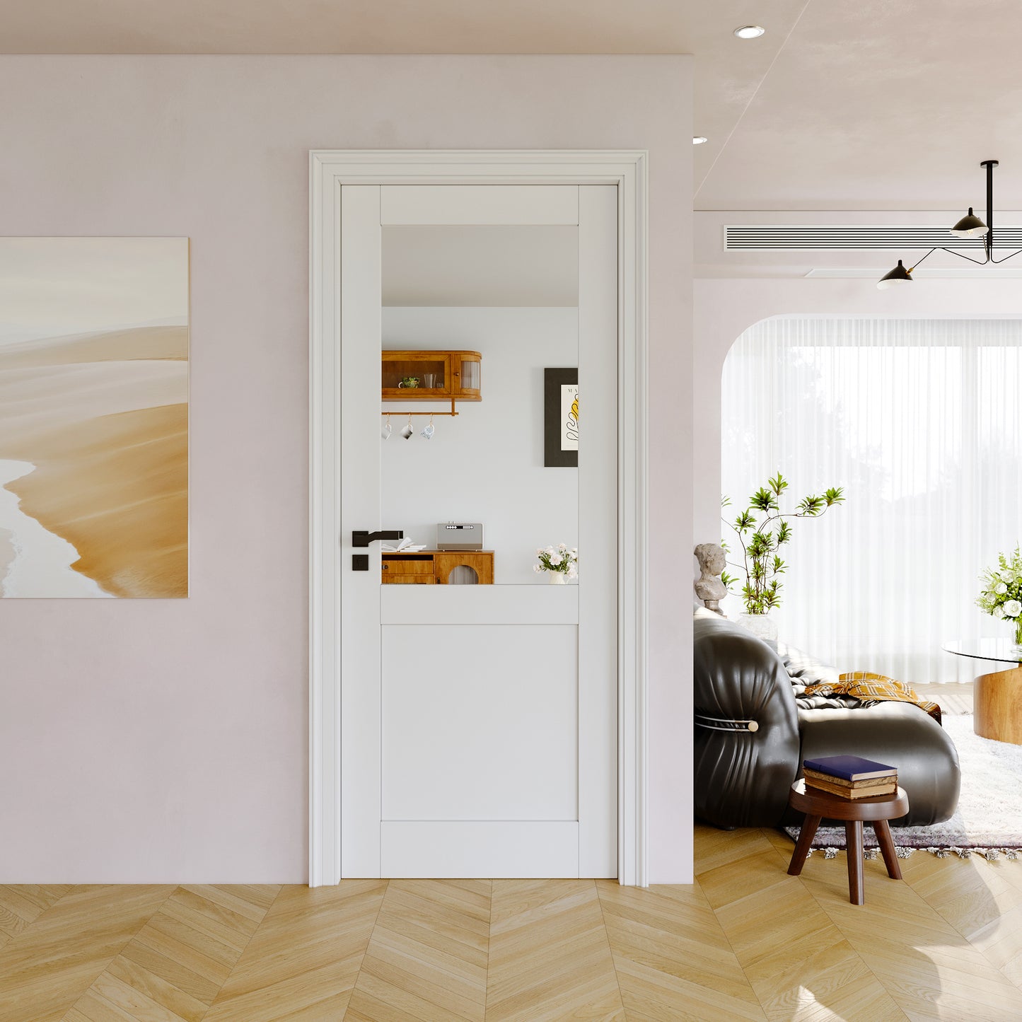 JUJUBON Slab Door, One Side Mirror Interior French Door, Pre-Finished Paintable Single Panel for Utility Room Pantry Closet as Prehung, Pocket, Bifold, Barn Doors-Shaker w/o Hardware, White Doors