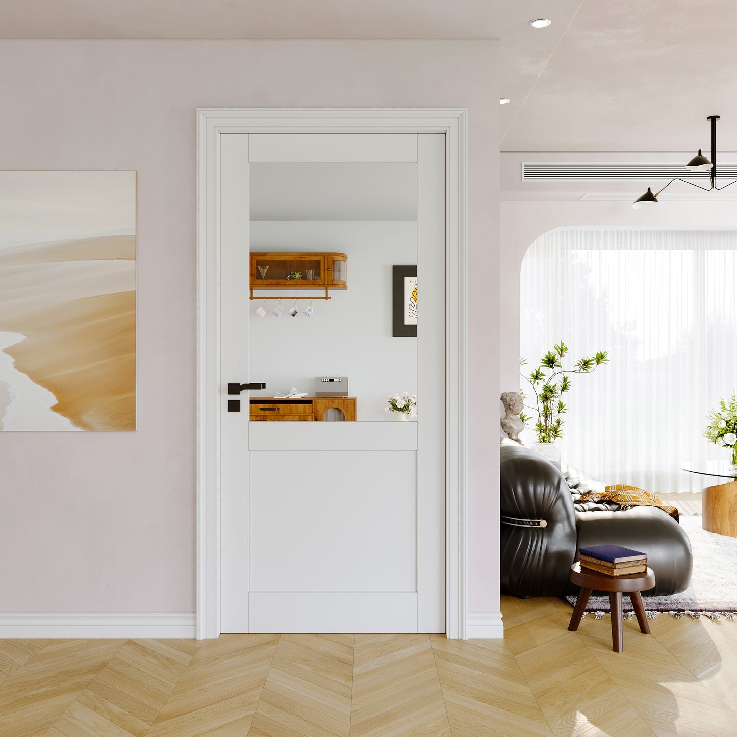 JUJUBON Slab Door, One Side Mirror Interior French Door, Pre-Finished Paintable Single Panel for Utility Room Pantry Closet as Prehung, Pocket, Bifold, Barn Doors-Shaker w/o Hardware, White Doors