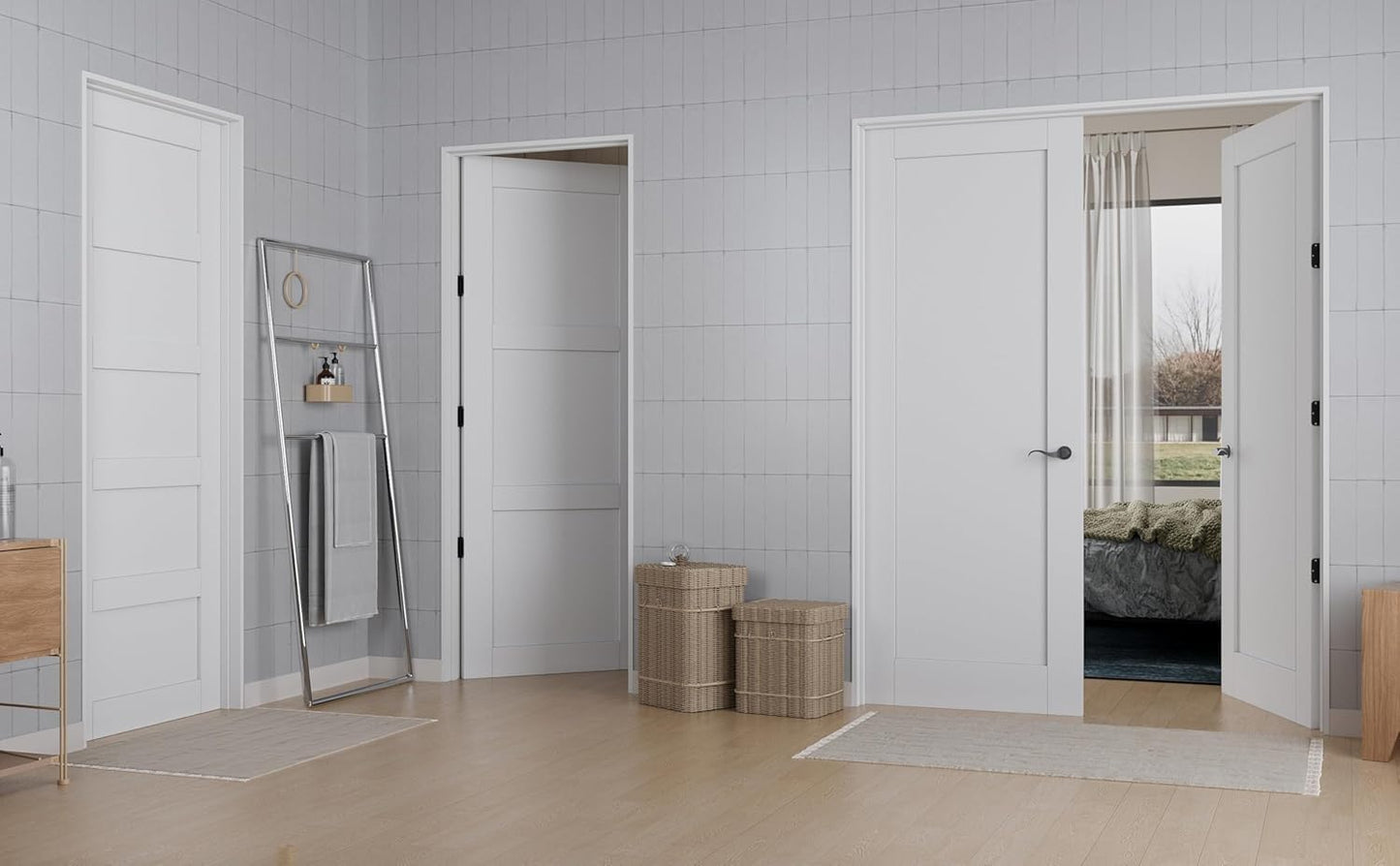 JUJUBON Slab Door, 3-Panel Pre-assembled Solid Core Interior French Door, Pre-Finished Paintable Single Panel for Utility Room Pantry Closet as Prehung, Pocket, Bifold Barn Doors-Shaker w/o Hardware